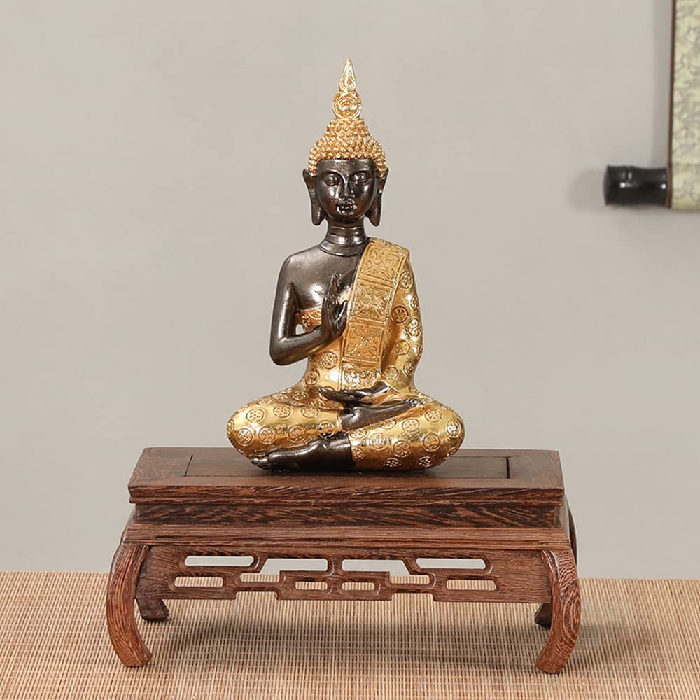 Handcrafted Wooden Rectangular Carved Base Vase & Fishbowl Display Stand - Buddha Statue & Guanyin Pedestal - Antique Home Decor for Living Room, Office & Meditation Space