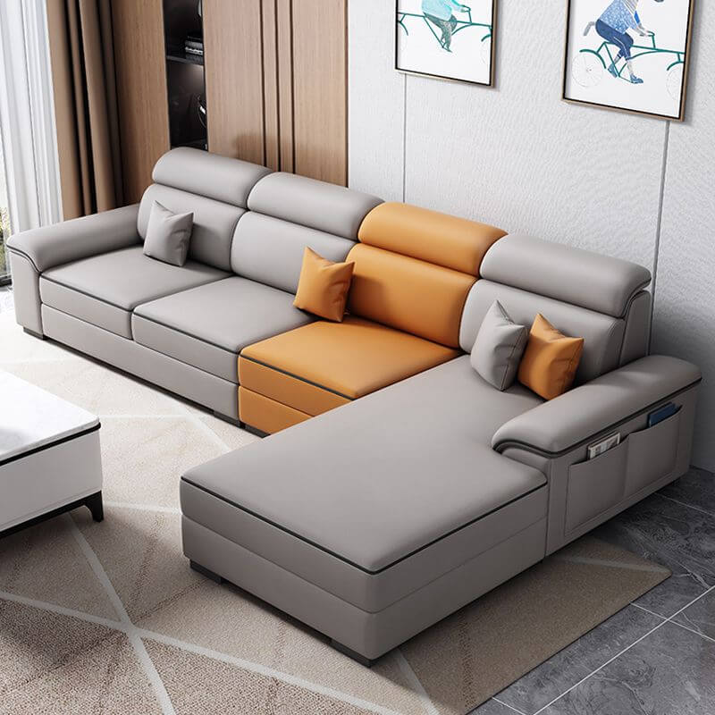 L-Shaped Right Chaise Sofa with Concealed Support & Solid Wood Frame - Perfect for Living Room, Home Theater, and Small Spaces