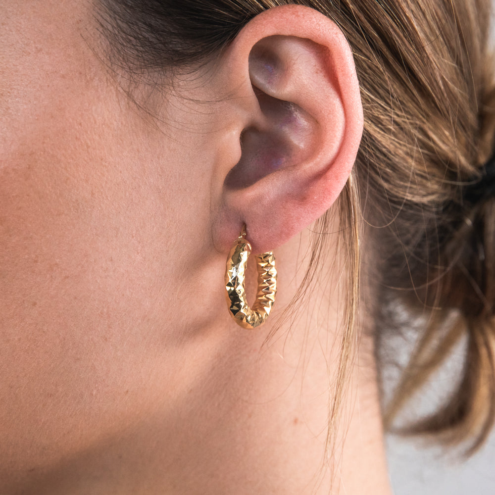 9ct Silver Filled Yellow Gold Diamond Cut 15mm Hoop Earrings for Women - Elegant Everyday Jewelry Gift for Her, Perfect for Parties, Weddings & Special Occasions