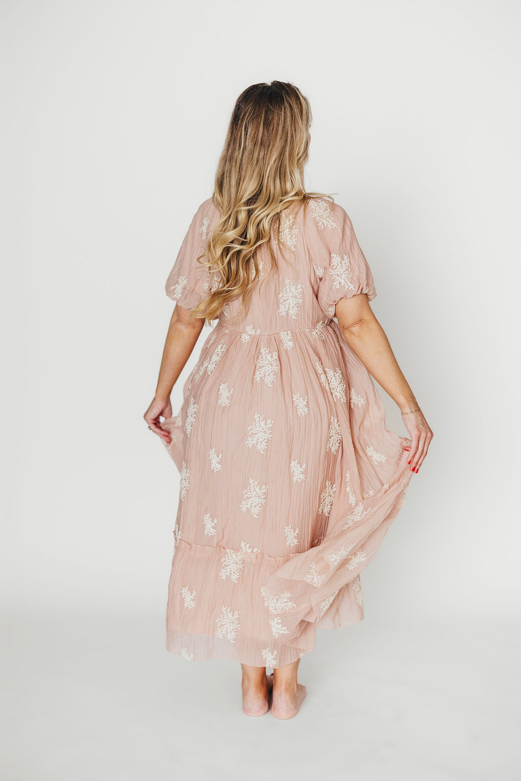 Hallie Embroidered Maxi Dress in Blush Pink - Bump Friendly Maternity Dress with Inclusive Sizing (S-3XL) | Perfect for Weddings, Baby Showers & Summer Vacations