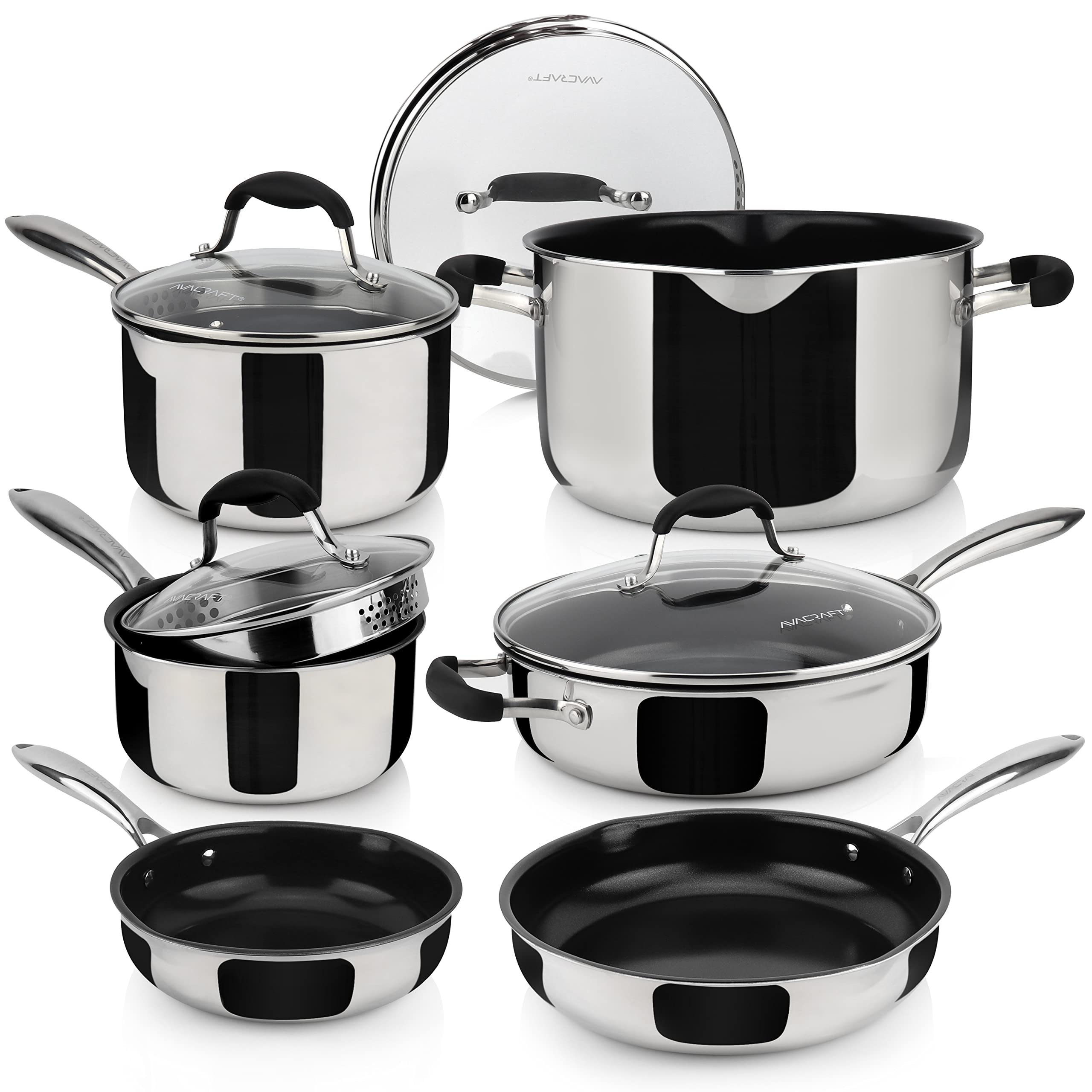 **AVACRAFT Premium Ceramic Non-Stick Cookware Set – 10-Piece PFOA & PTFE-Free Pots and Pans with Multi-Ply Body – Healthy & Durable for Everyday Cooking, Frying & Baking**
