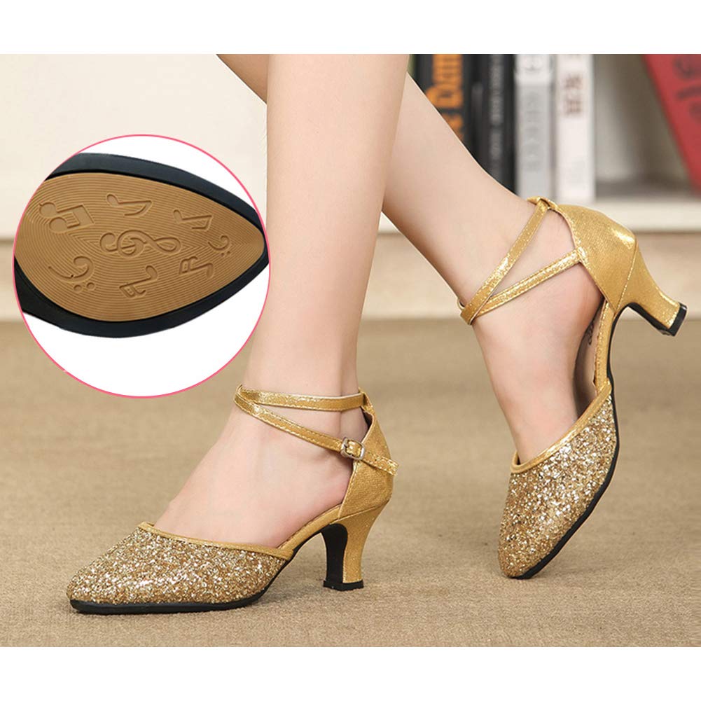 SWDZM Women's Glitter Latin Dance Shoes - Closed Toe Ballroom Salsa Heels for Women | Professional Dance Shoes for Salsa, Tango, Ballroom | Perfect for Parties, Performances & Dance Competitions