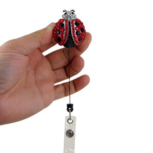 Sparkling Rhinestone Ladybug Key Card Holder with Retractable Reel - Cute ID Badge Holder for Work, School, and Events - Perfect for Nurses, Teachers, and Office Professionals