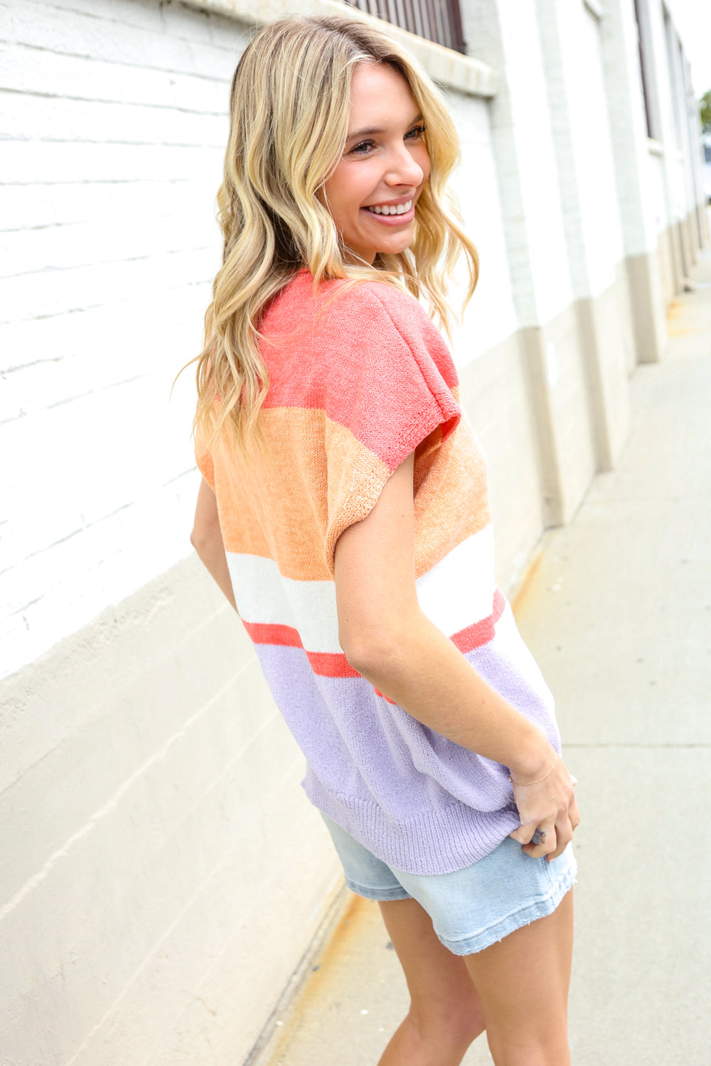 Coral Notched Neck Drop Shoulder Sweater Top for Women - Elegant Loose Fit Knit Pullover for Casual Outings & Date Nights