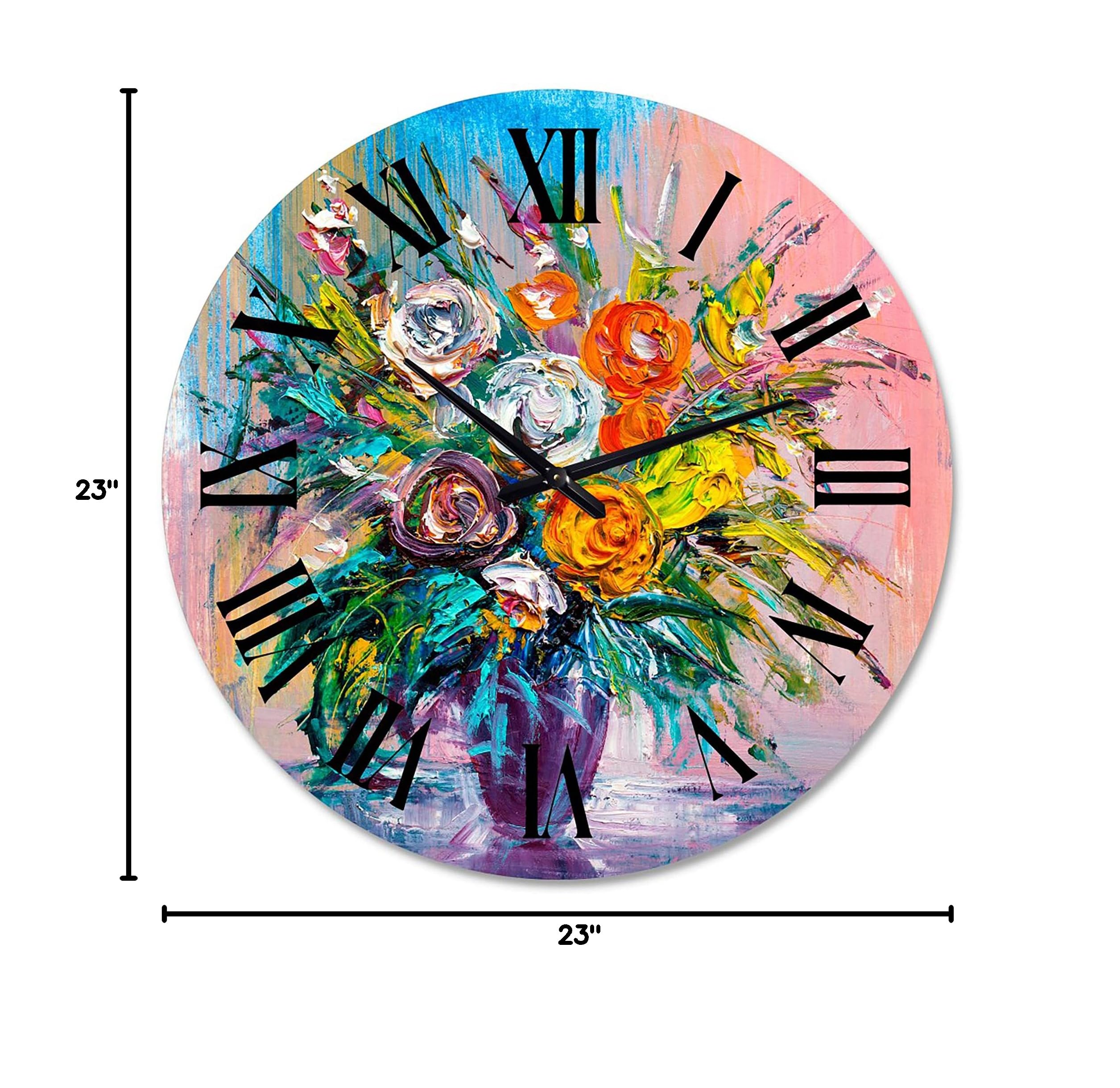 DesignQ Traditional Wall Clock - 'Bouquet of Vibrant Flowers' Large Floral & Botanical Wall Clock for Home, Office & Living Room Decor | Perfect for Farmhouse, Bedroom & Kitchen Wall Decoration
