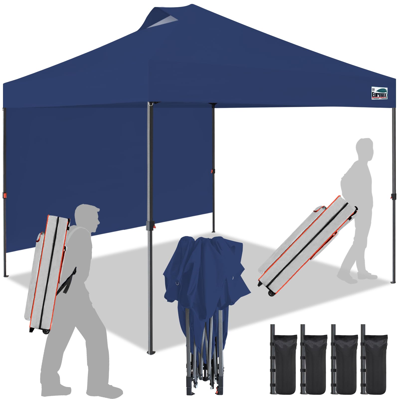 Eurmax USA 10x10 Pop Up Canopy Tent - One-Person Setup Portable Shelter with Removable Sidewall & Sand Bags for Outdoor Events, Parties, Camping, Beach - Navy Blue Instant Sunshade Canopy