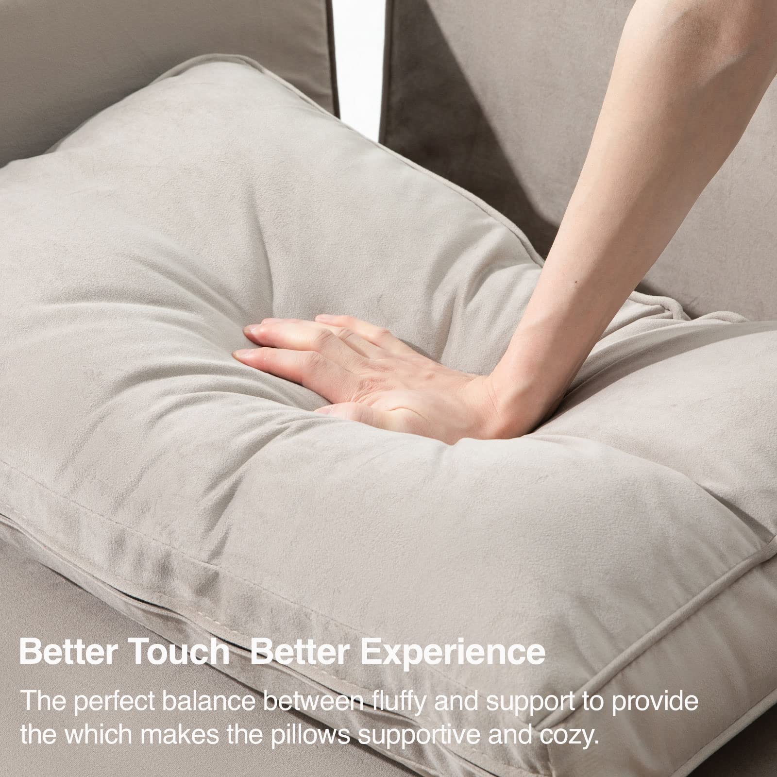 Belffin Velvet Back Cushion for Modular Sofa - Soft Rectangle Throw Pillow (Grey) | Comfortable Lumbar Support for Living Room, Office & Bedroom