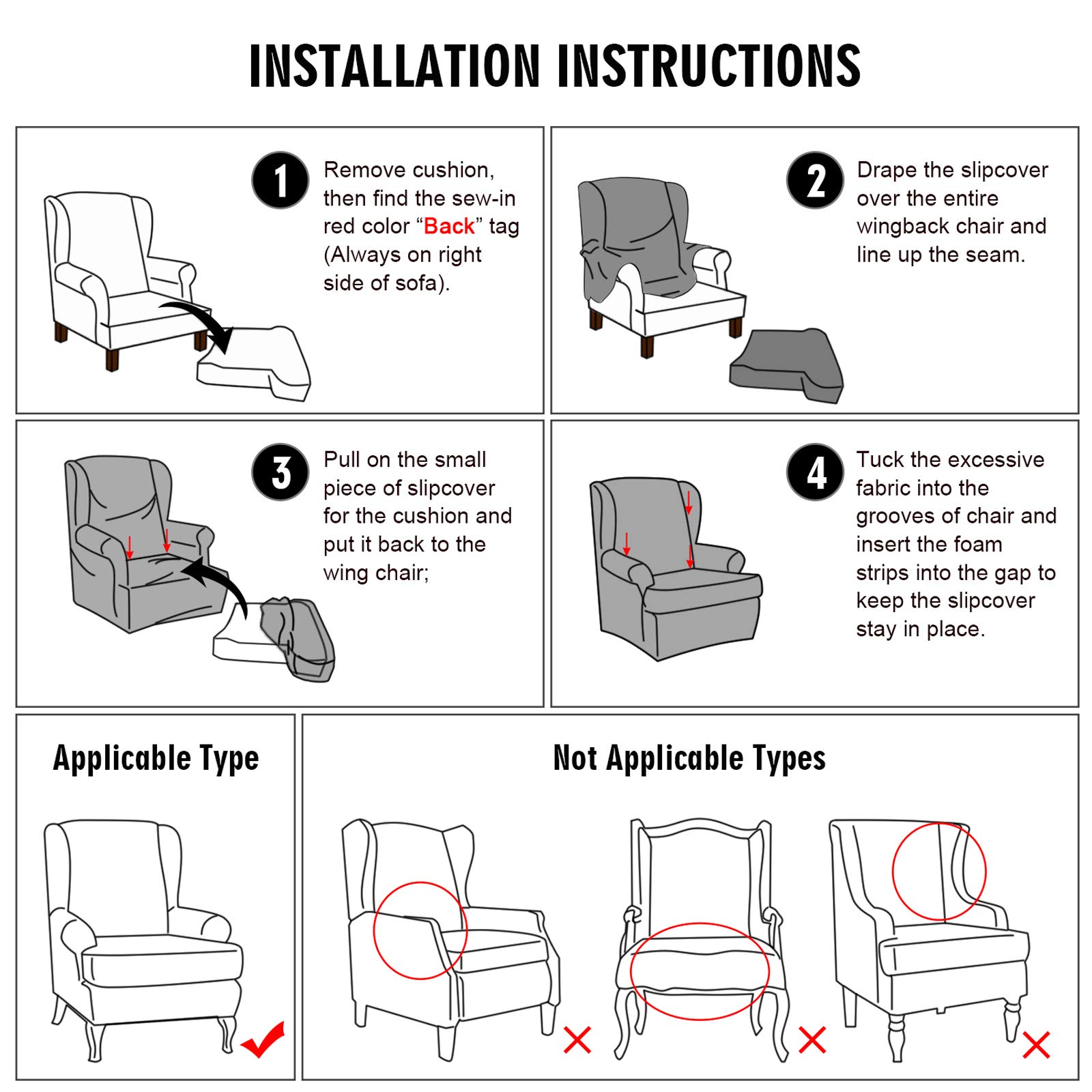 Premium Velvet Stretch Wingback Chair Slipcover Set (2-Piece) with Cushion Cover - Soft, Washable Armchair Protector for Living Room, Bedroom, or Office - Beige Home Decor Furniture Cover