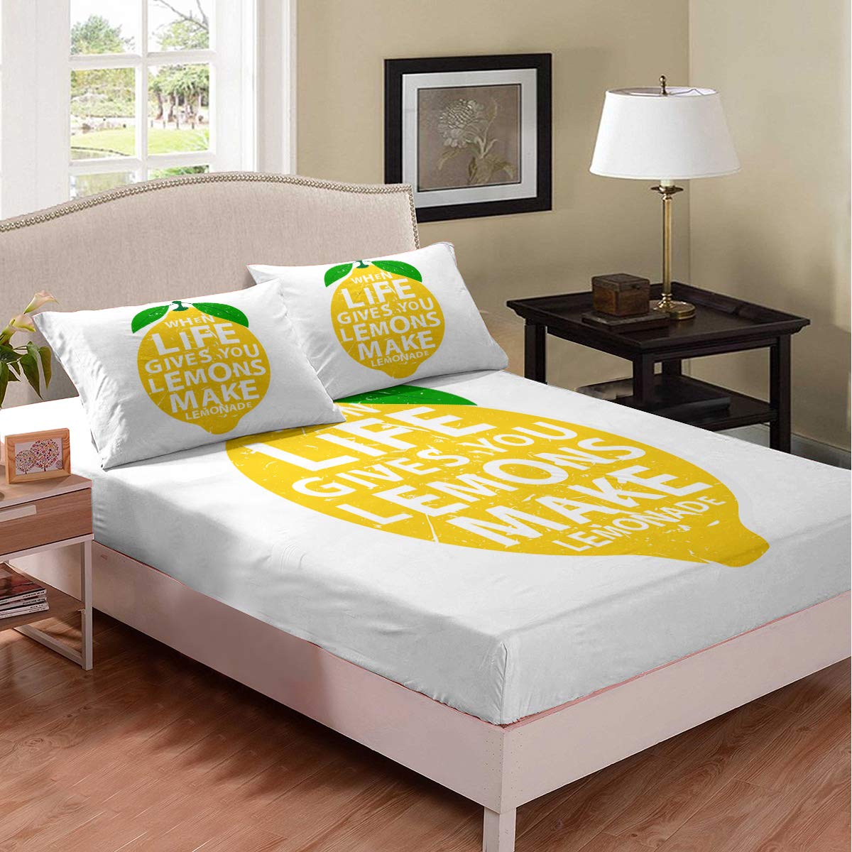 Life Lemon Twin Bed Sheet Set - 2 Piece Minimalist Modern Yellow Fruit Print Bedding for Teens | Soft & Stylish Bed Cover, Fits Twin Beds | Perfect for Dorm Rooms, Teen Bedrooms & Cozy Home Decor