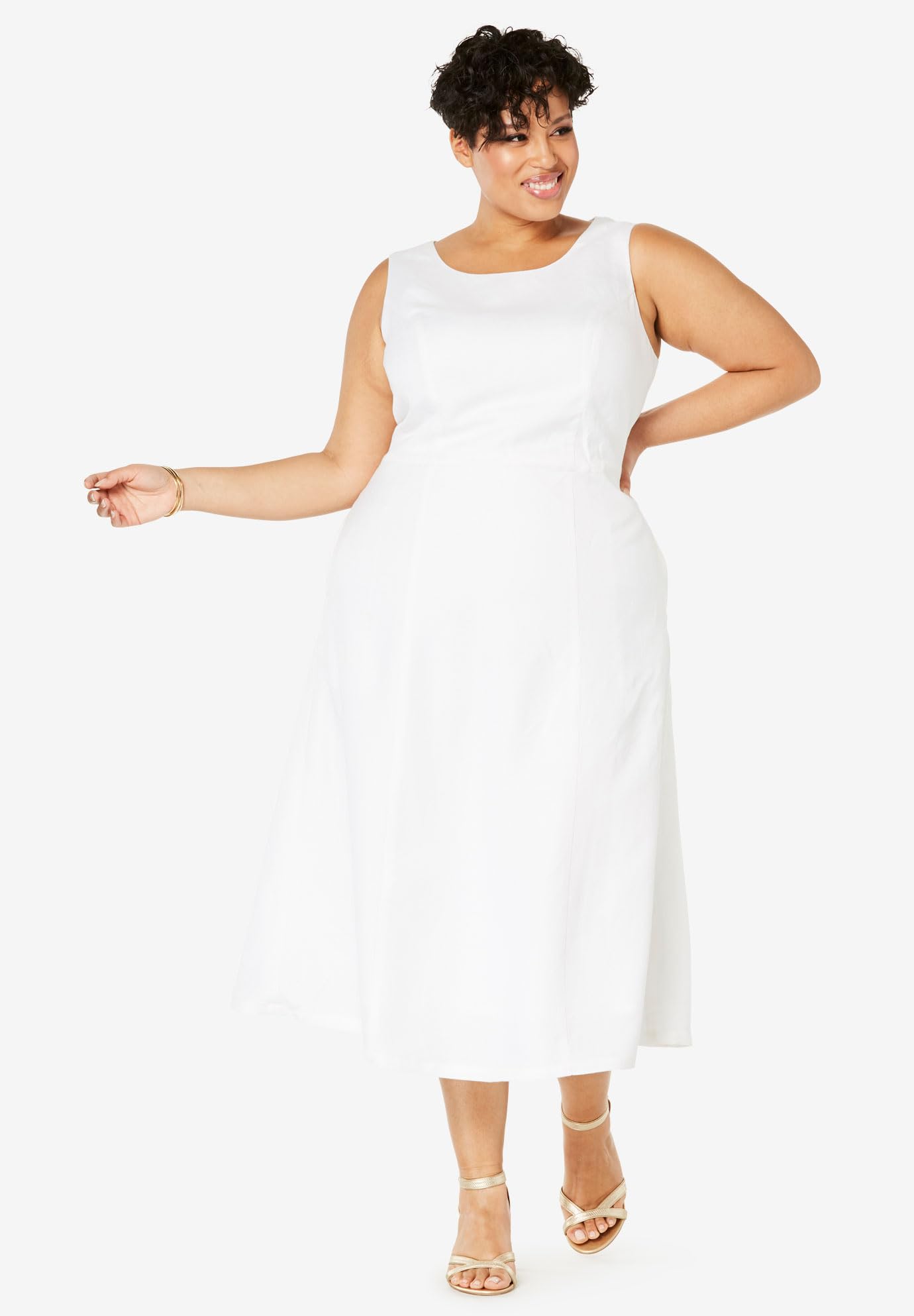 Jessica London Women's Plus Size Linen Fit & Flare Dress - Comfortable Summer Casual & Office Wear for Curvy Women
