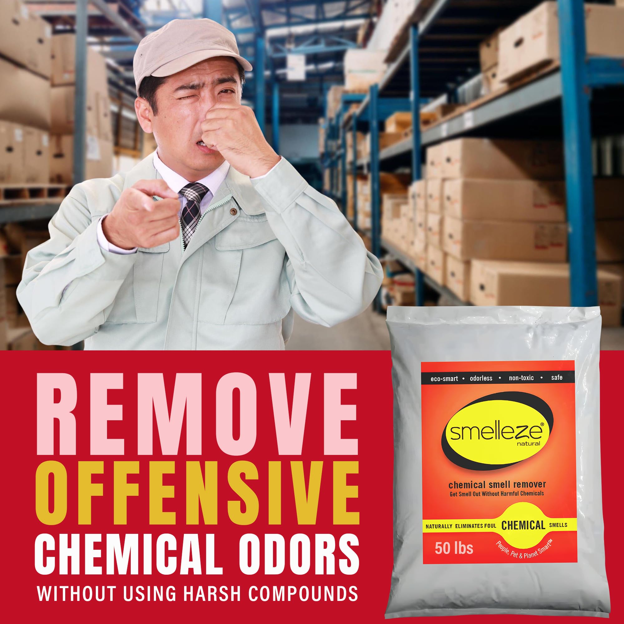 Natural Chemical Odor Eliminator Powder - Smell Remover for Home, Furniture, Car & Office | 50 lb Bag | Eliminates Harsh Odors in Homes, Businesses & Workspaces