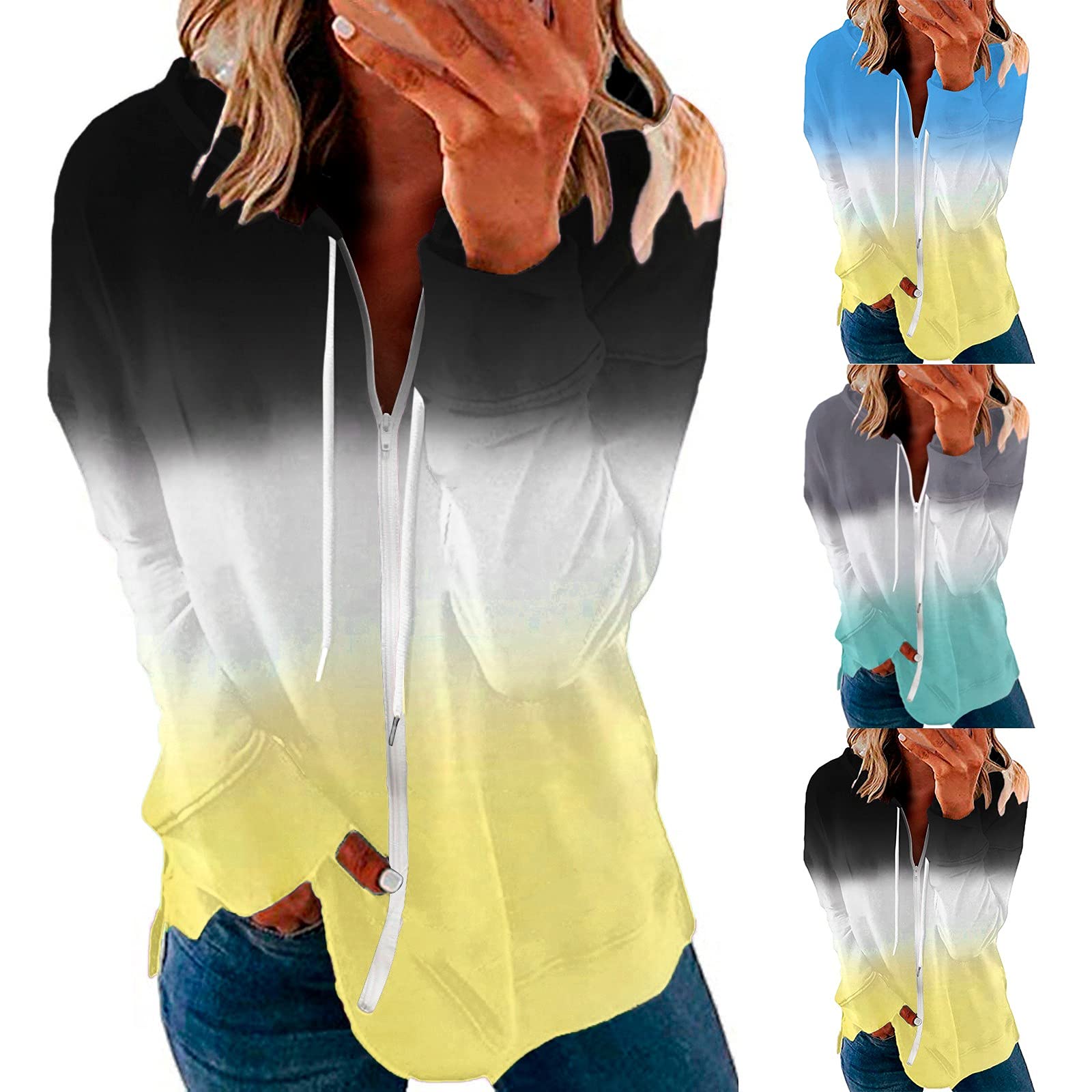 AIHOU Women's Full Zip-Up Long Sleeve Hoodie - Casual Thin Tie Dye Sweatshirt Jacket for Everyday Wear, Gym, and Outdoor Activities