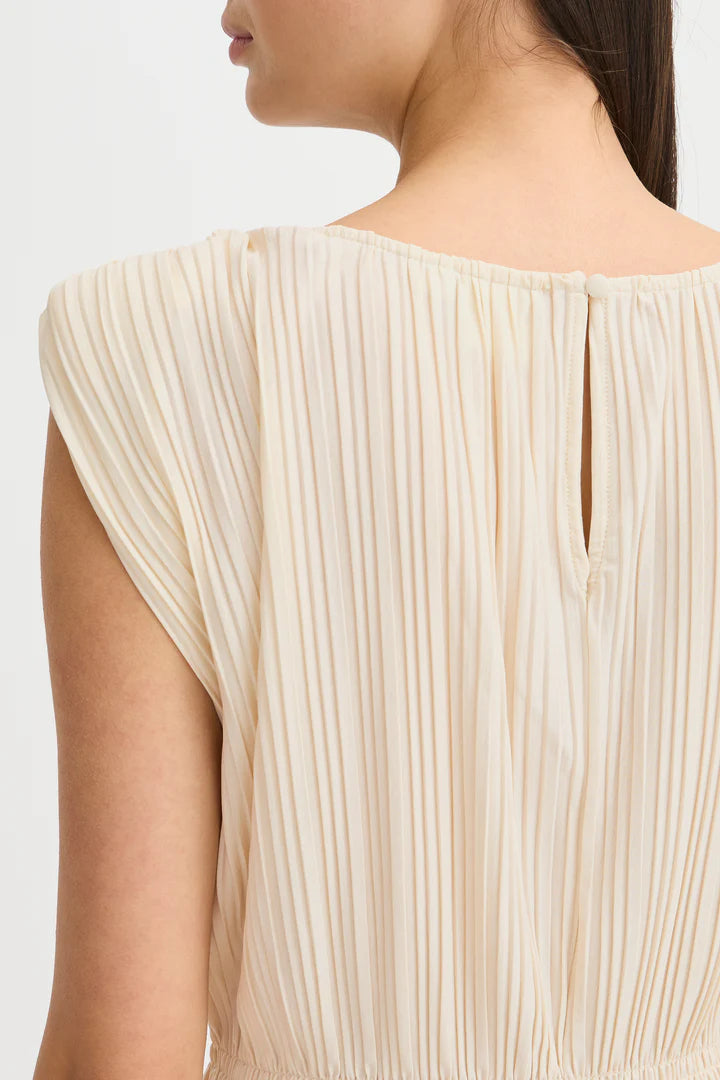 Ana Plisse Sleeveless Top for Women - Soft Almond Milk Color Summer Blouse - Perfect for Casual Outings, Beach Vacations & Date Nights