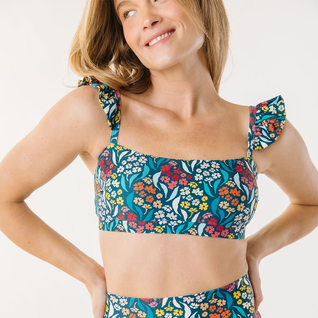 Costa Floral Bella Crop Top for Women - Summer Floral Print Short Sleeve Shirt - Perfect for Beach, Vacation & Casual Outfits