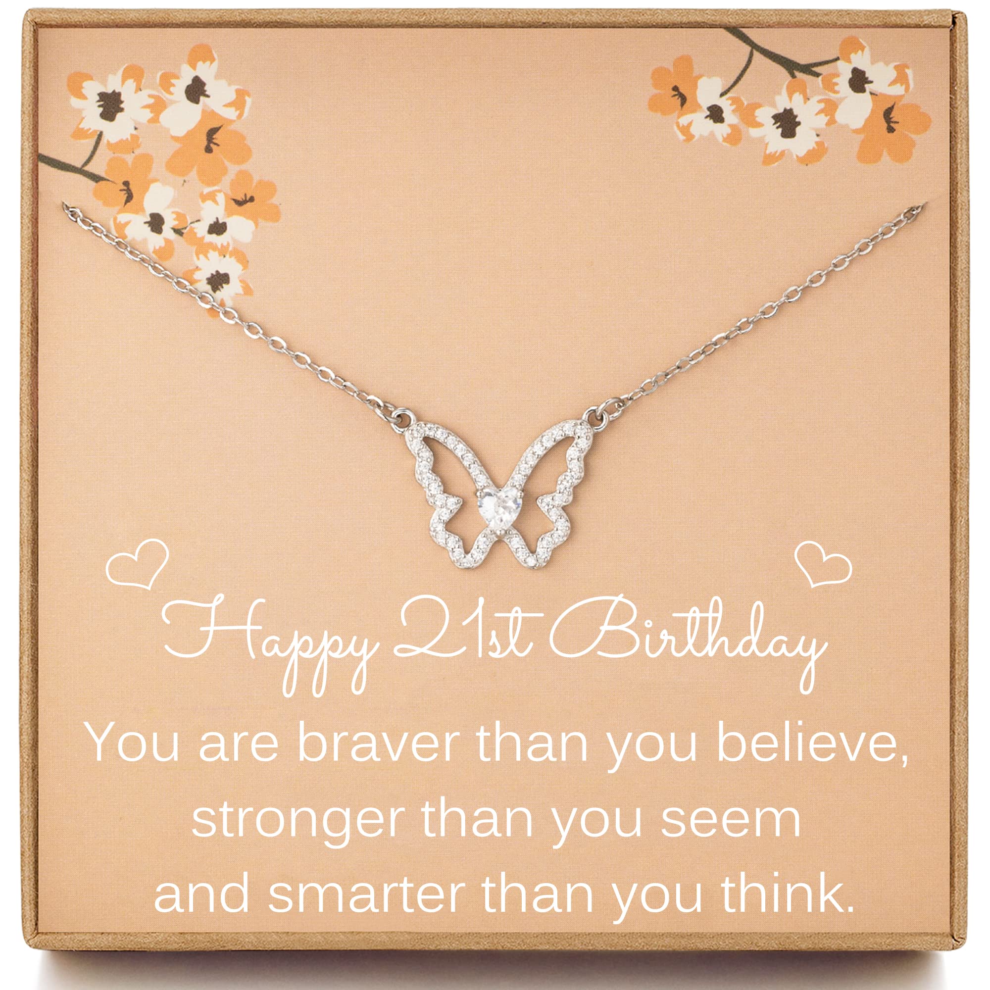 21st Birthday Gifts for Women - 925 Sterling Silver Cubic Zirconia Butterfly Pendant Necklace | Elegant Butterfly Jewelry for 2004 Born | Perfect 21st Birthday Present for Daughter, Girlfriend or Wife | Great for Parties, Graduation & Special Occasions