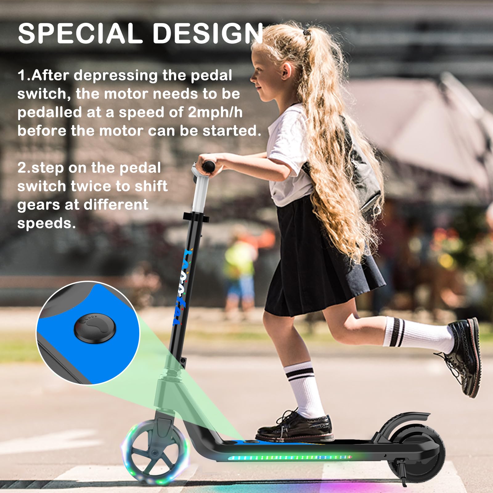 Best Electric Scooter for Kids Ages 6-10 - Adjustable Speed & Height Kick Scooter with LED Wheel & Deck Lights - Perfect for Commuting to School, Park Rides & Neighborhood Fun
