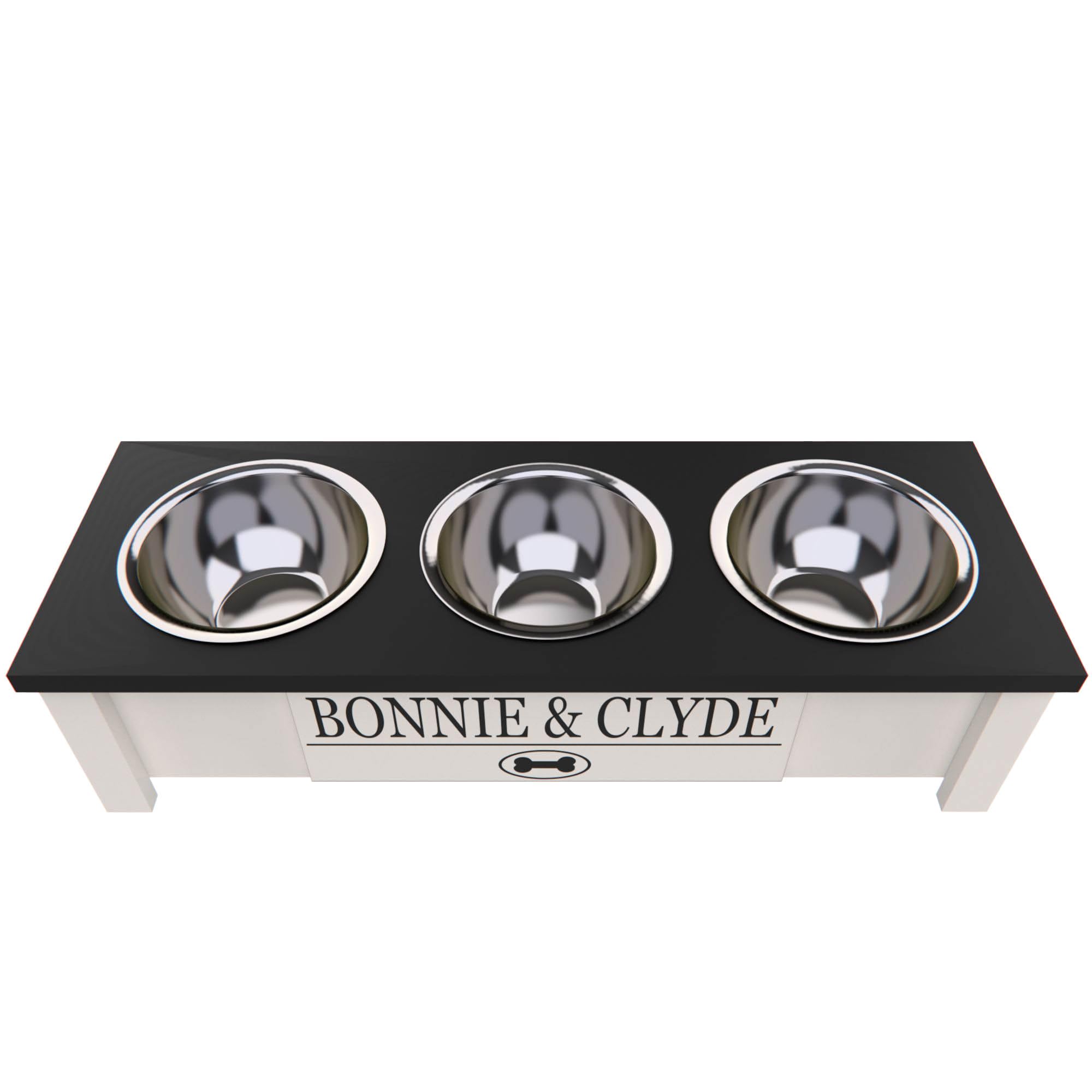 Personalized Elevated Triple Dog Bowl Stand for Large, Medium, Small & X-Small Dogs - 3 Stainless Steel Food & Water Bowls with Internal Storage - Ergonomic Raised Feeder for Better Digestion (Small, Black) - Perfect for Kitchen, Living Room or Outdoor Use