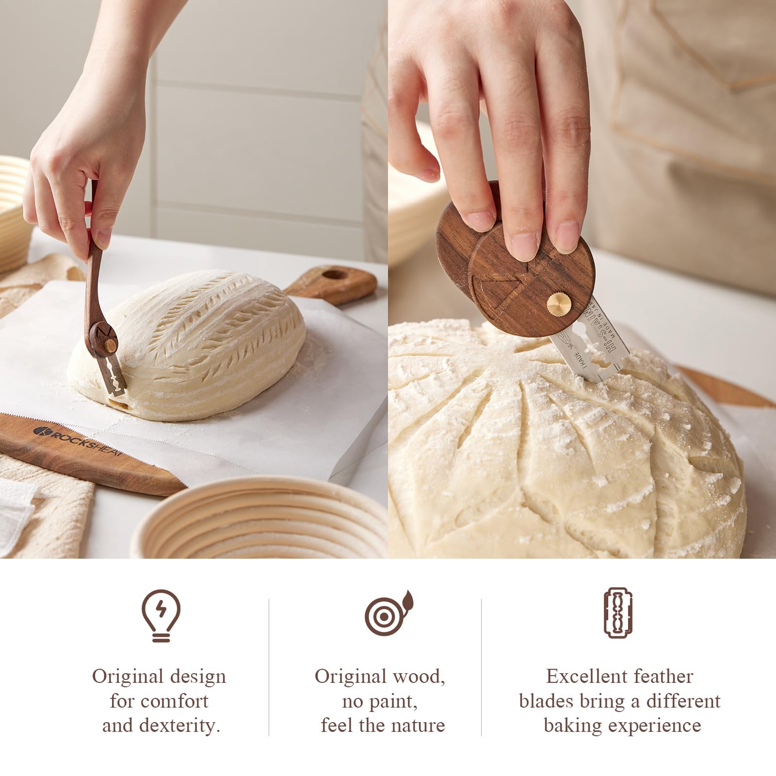 Premium Bread Lame Set with Blade Cover - 2 Stainless Steel Scoring Knives & 5 Feather Blades - Professional Dough Scoring Tool for Artisan Bread Baking, Sourdough & Baguettes - Perfect for Home Bakers & Professional Chefs (LUNA & ELEGANT Series) - Ideal for Creating Beautiful Patterns on Homemade Breads, Sourdough Loaves, and Artisan Bakery Products