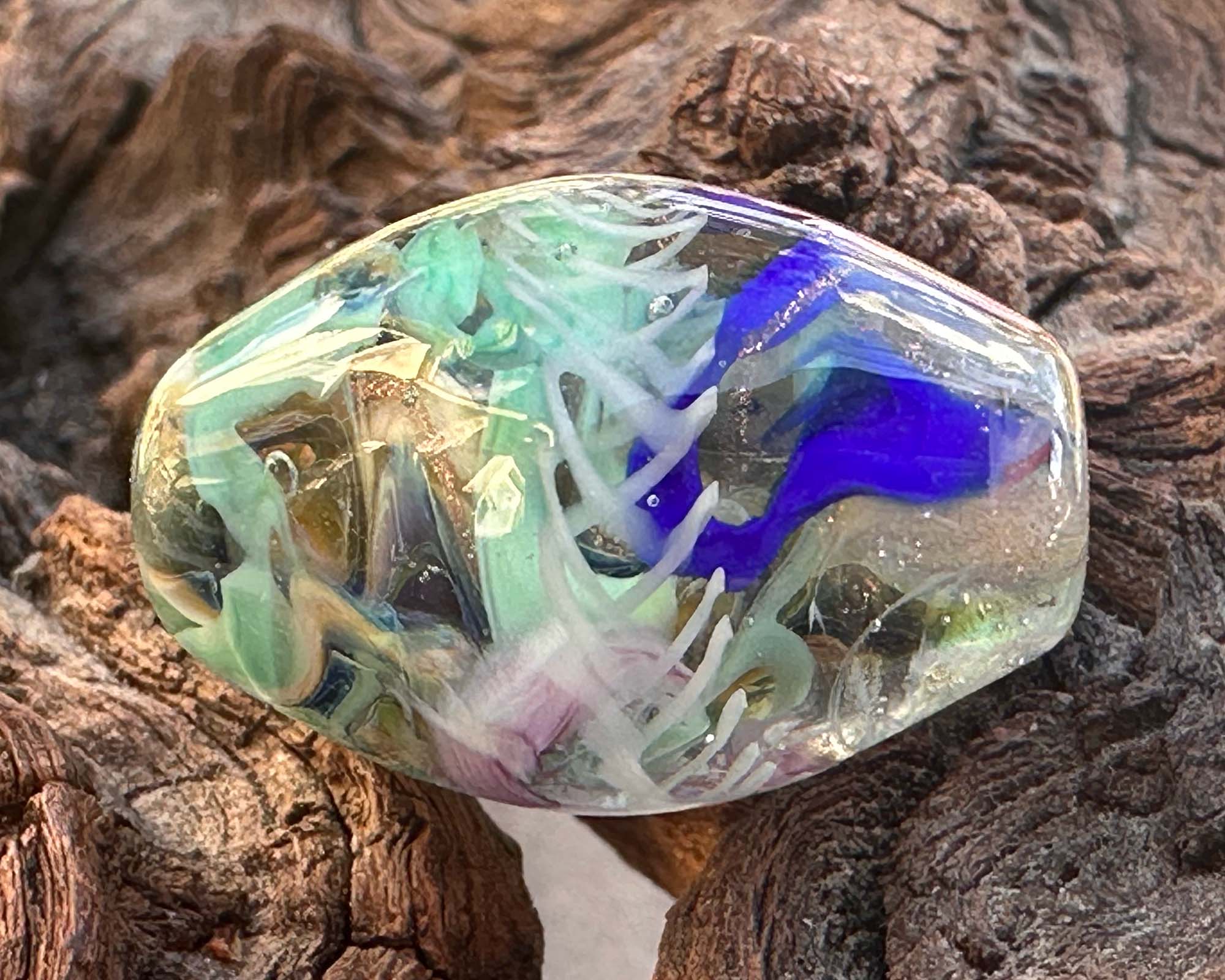 Enigmatic Azure Swirl Lampwork Glass Focal Bead SRA - Perfect for Jewelry Making, DIY Crafts, and Beading Projects