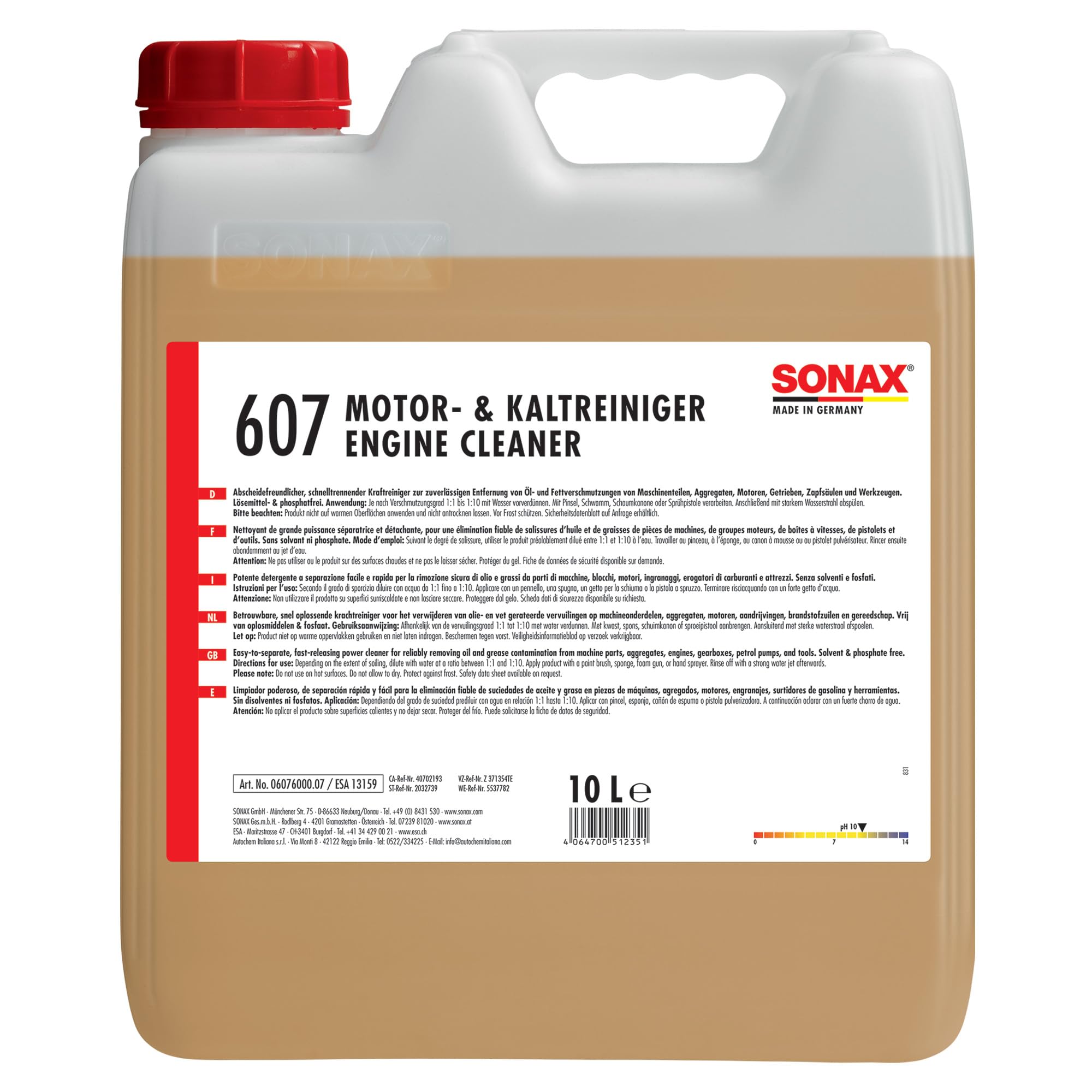 SONAX Engine Cleaner 10L - Professional Engine Degreaser & Detoxifier for Cars, Trucks & Motorcycles - Deep Cleans Fuel Injectors, Pistons & Valves - Ideal for Auto Shops, DIY Car Maintenance & Engine Restoration