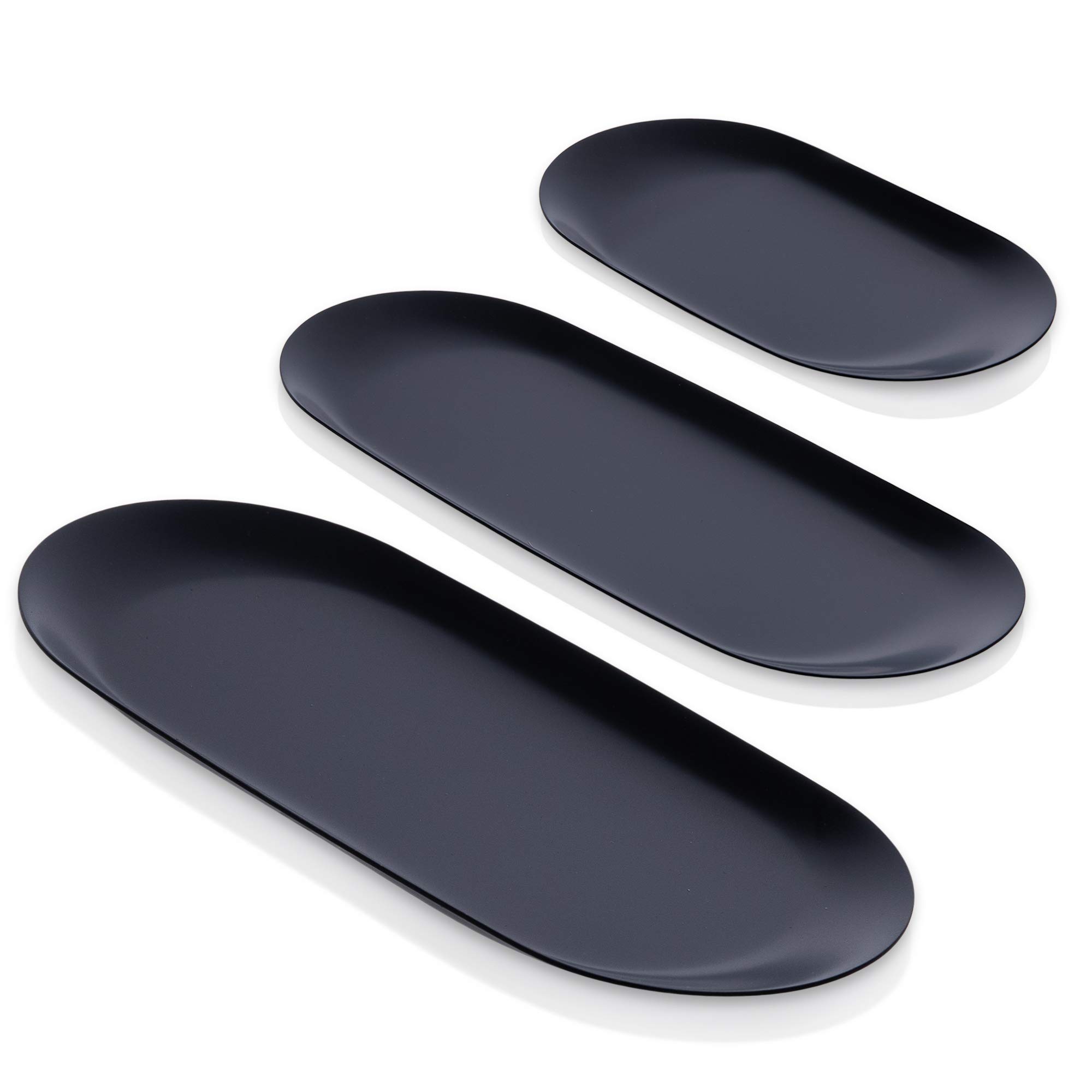 3-Piece Black Stainless Steel Organizer Trays Set - Modern Vanity Storage for Jewelry, Candles, Towels & Accessories - Durable Home & Office Decor (Small, Medium, Large) - Perfect for Bathroom Countertops, Dresser Tops & Nightstand Organization