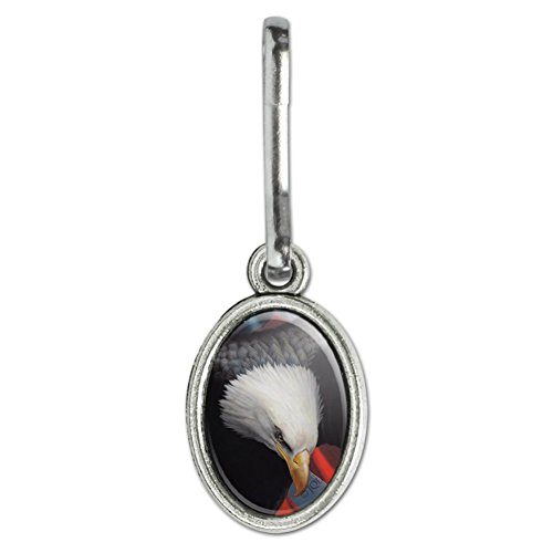 Vintage American Flag Bald Eagle Oval Charm - Patriotic Zipper Pull for Clothes, Purse, Suitcase & Backpack - Perfect for Travel, Military Apparel & Everyday Use