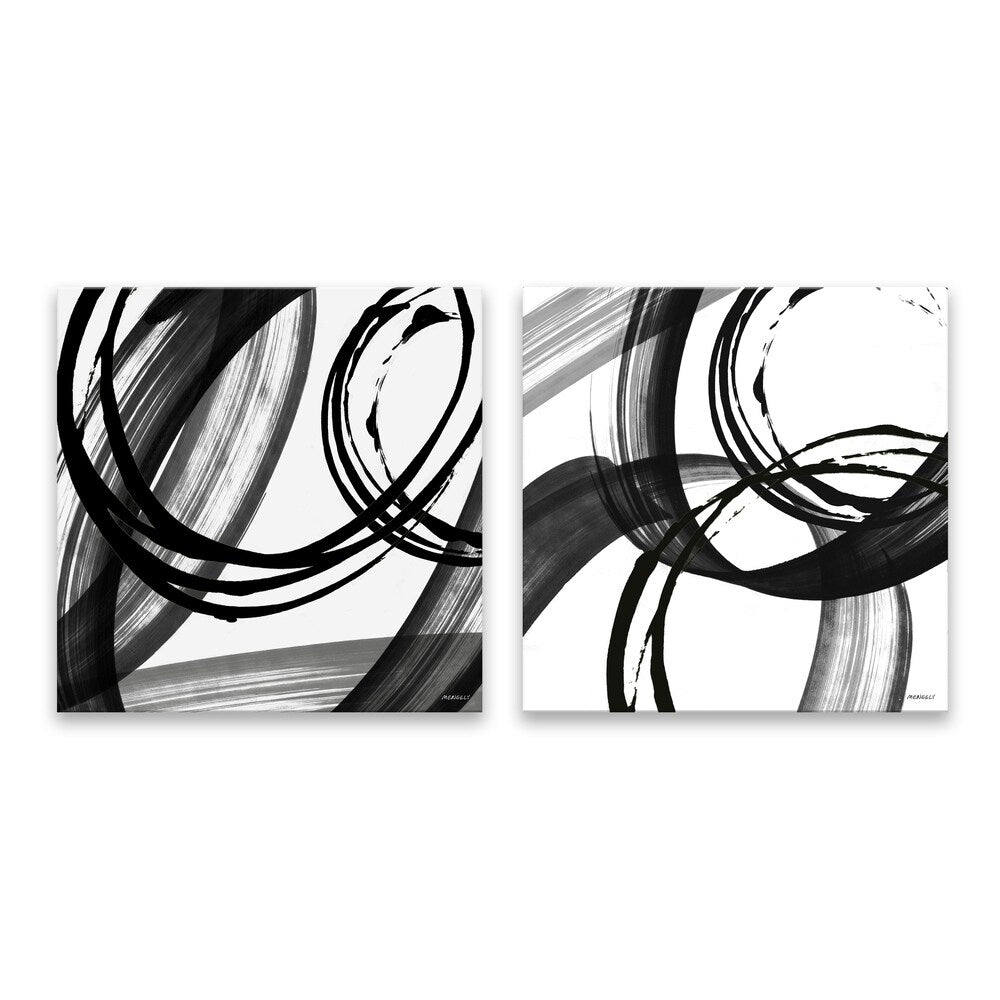 Black and White Pop Art Hand-Embellished Canvas Wall Art Set of 2 - 14x14 Inches Each - Modern Abstract Home Decor for Living Room, Bedroom & Office
