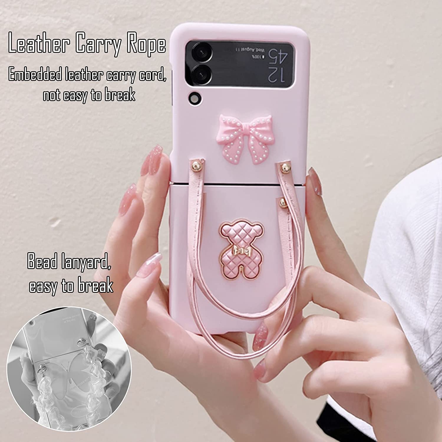 Cute 3D Bear Galaxy Z Flip 4 Case with Strap Bracelet - Purple Protective Cover for Samsung Z Flip 4 - Perfect for Daily Use, Travel & Fashion Accessories