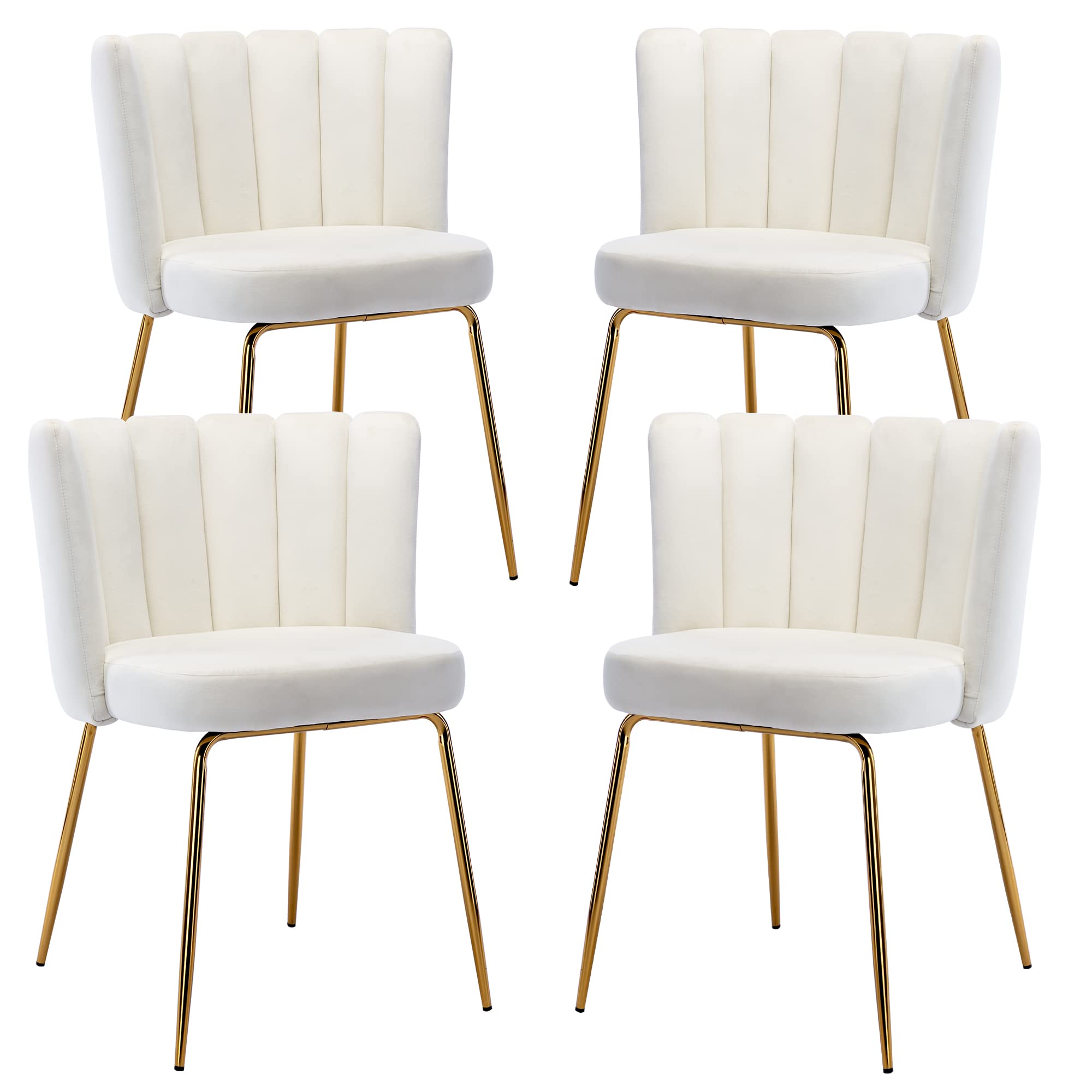 4 Modern Velvet Accent Dining Chairs Set - Upholstered Kitchen & Dining Room Side Chairs with Gold Metal Legs for Home, Living Room, Bedroom & Restaurant | Cream Velvet Seating for Elegant Dining & Lounge Areas