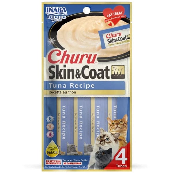 Inaba Churu Skin & Coat Tuna Recipe Creamy Purée Cat Treats - Delicious & Nutritious Cat Snacks for Healthy Skin & Shiny Coat - Perfect for Training, Bonding & Treating Your Feline Friend