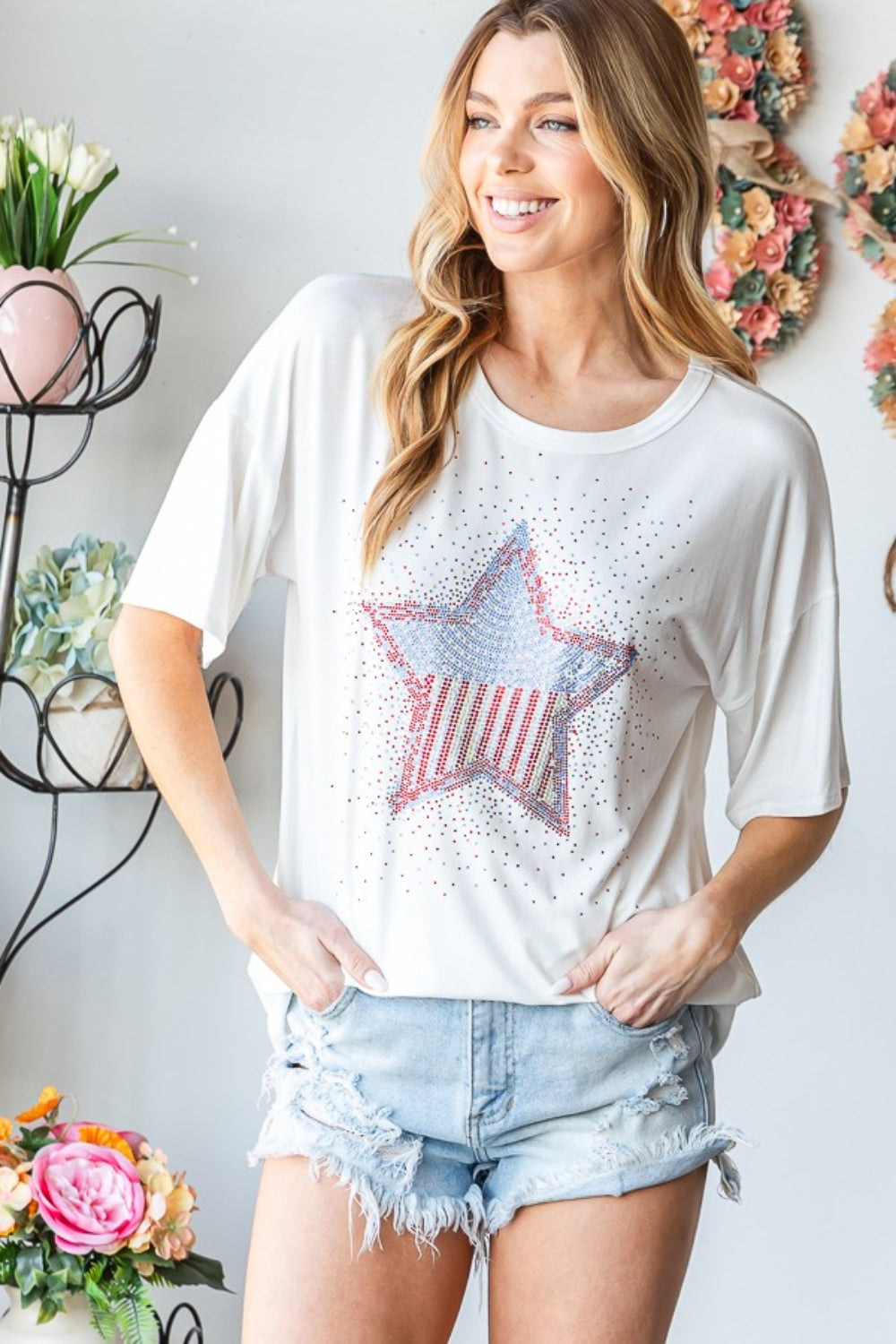 Heimish Full Size Star Patch Short Sleeve T-Shirt for Men & Women - Casual Streetwear & Summer Fashion