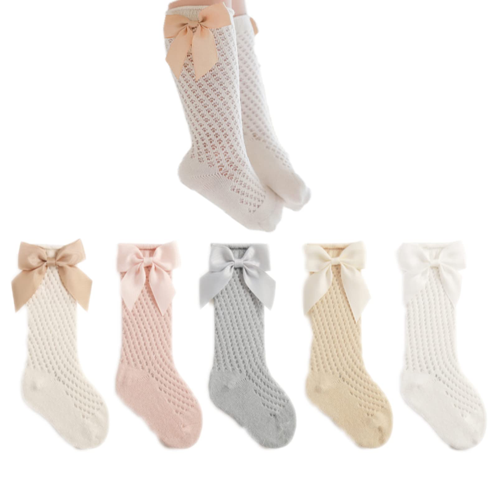 TIBE PRINCESS Baby Girls Knee High Mesh Socks with Bowknot - Breathable Toddler Uniform Stockings for Summer - Perfect for School, Playtime & Special Occasions