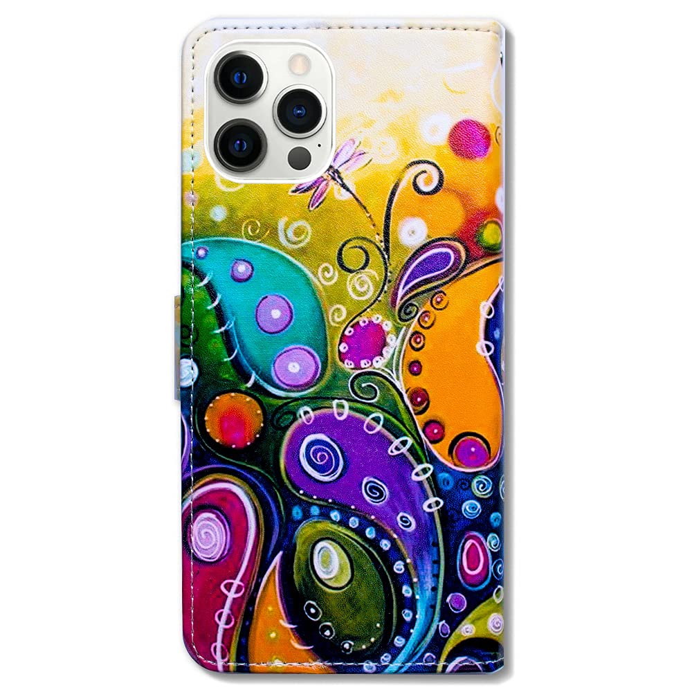 Premium Leather Flip Wallet Case for iPhone 13 Pro Max - Dragonfly Design with Card Slots & Kickstand | Slim Protective Cover for Women & Men | Perfect for Work, Travel & Everyday Use