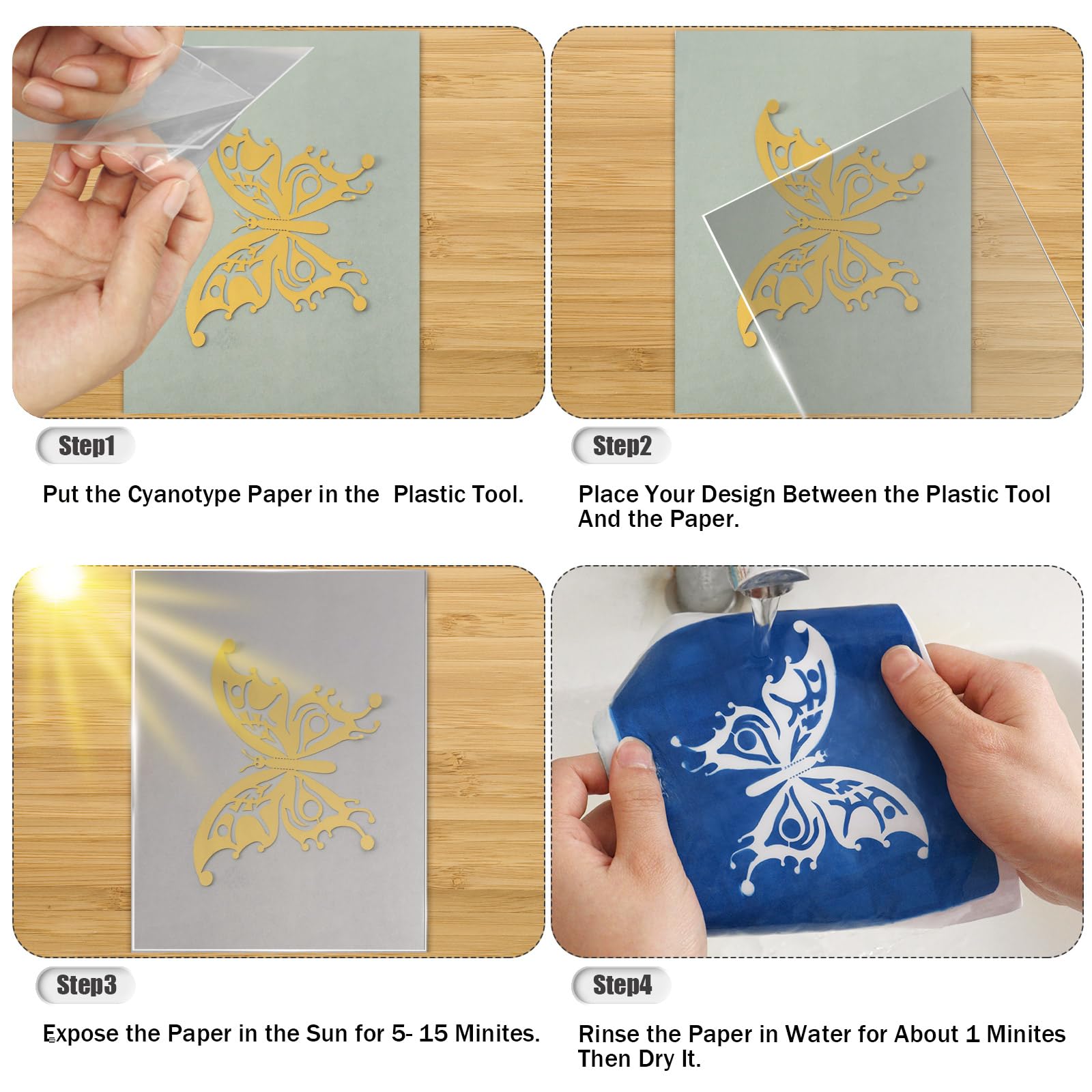 60 Sheets Sun Print Paper Cyanotype Kit - A6 Light Sensitive Solar Photography Paper with Acrylic Board for DIY Crafts, Kids Art Projects (4.1 x 5.8 inch) - Perfect for Nature Printing, Botanical Art & Educational STEM Activities