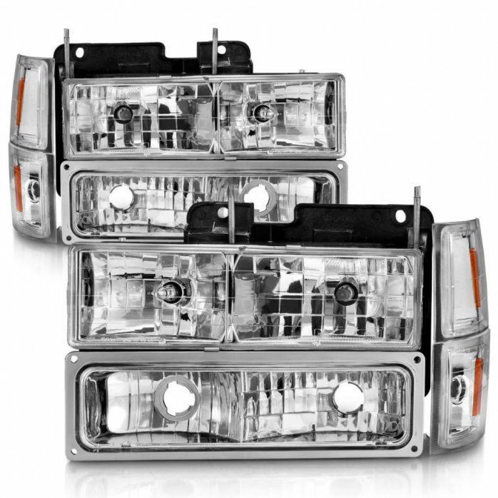 ANZO Crystal Headlights for Chevy V3500 1989-1991 Models - Chrome Housing with Side Marker Lights (Part #111506) - Upgrade Your Truck's Style & Night Visibility