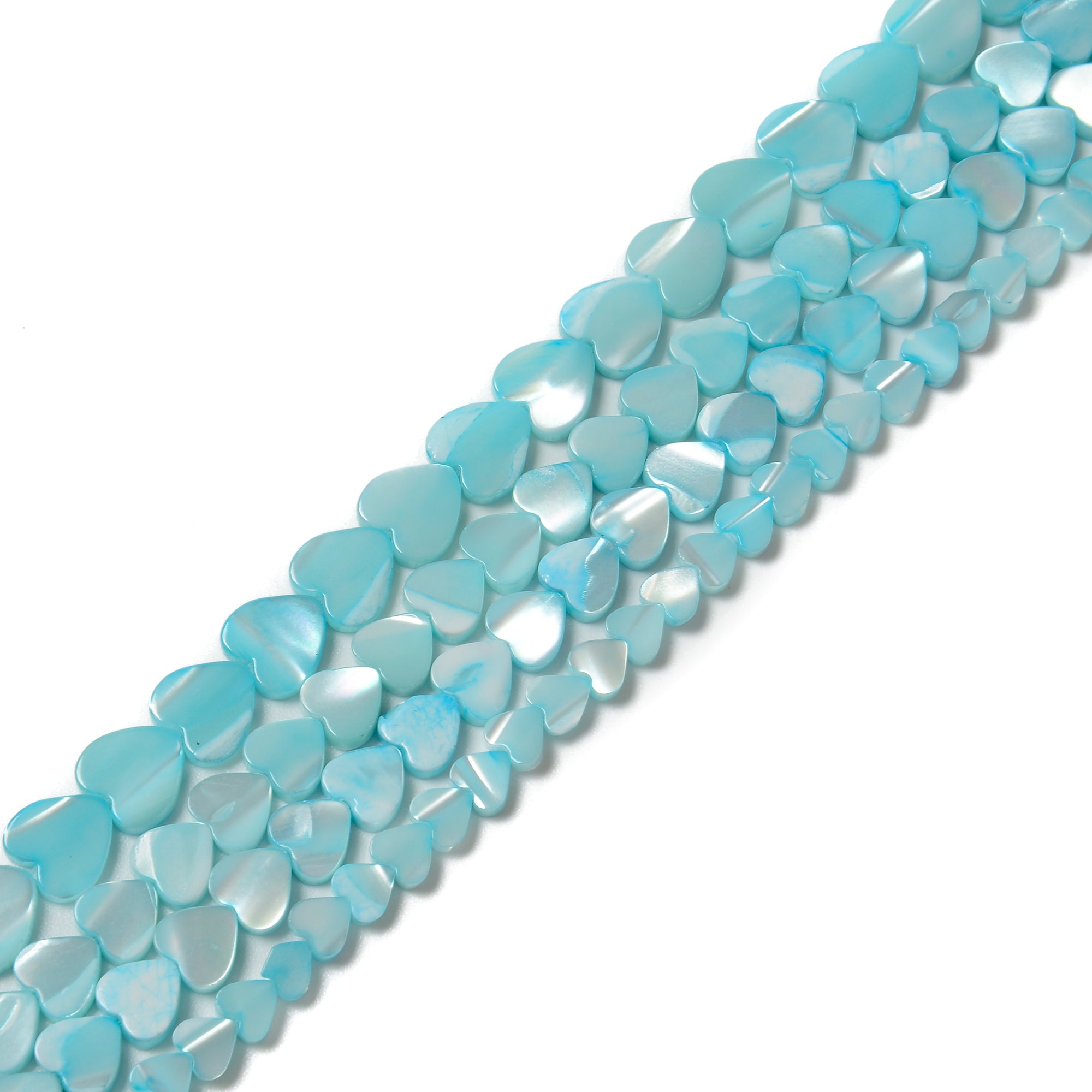 Iridescent Aqua Blue Mother of Pearl Shell Heart Shaped Beads - 6mm, 8mm, 10mm - 15.5 Inch Strand for Jewelry Making, DIY Crafts & Bracelet Design
