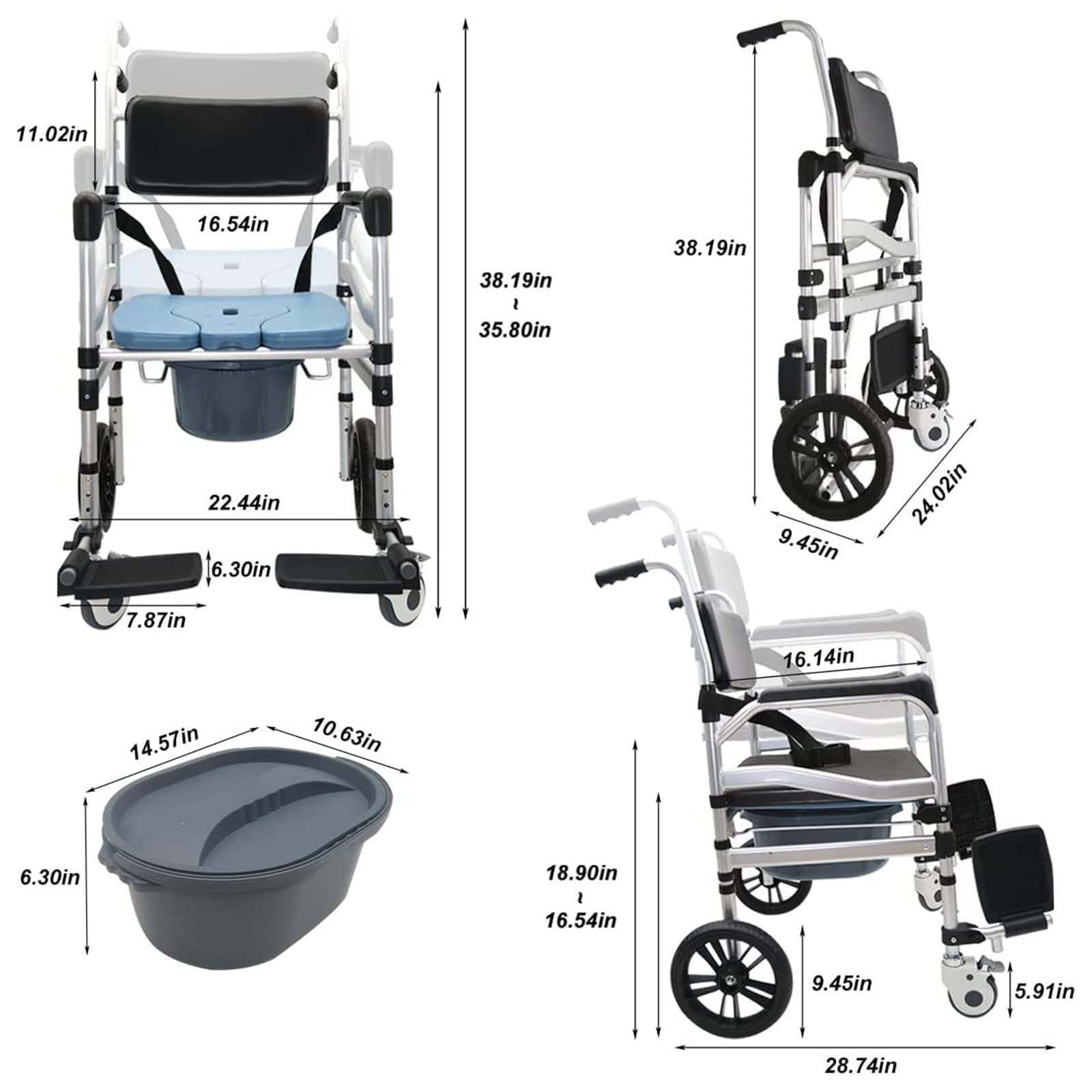 **Foldable Aluminum Alloy Shower Chair with Wheels – 4-in-1 Adjustable Height Rolling Shower Wheelchair for Seniors – Sturdy Commode Seat with Large Basin – Ideal for Elderly Bathroom Safety & Mobility (Black)**    *(Use Case: Perfect for seniors, disabled individuals, or post-surgery recovery, providing safe bathing and easy mobility in bathrooms.)*