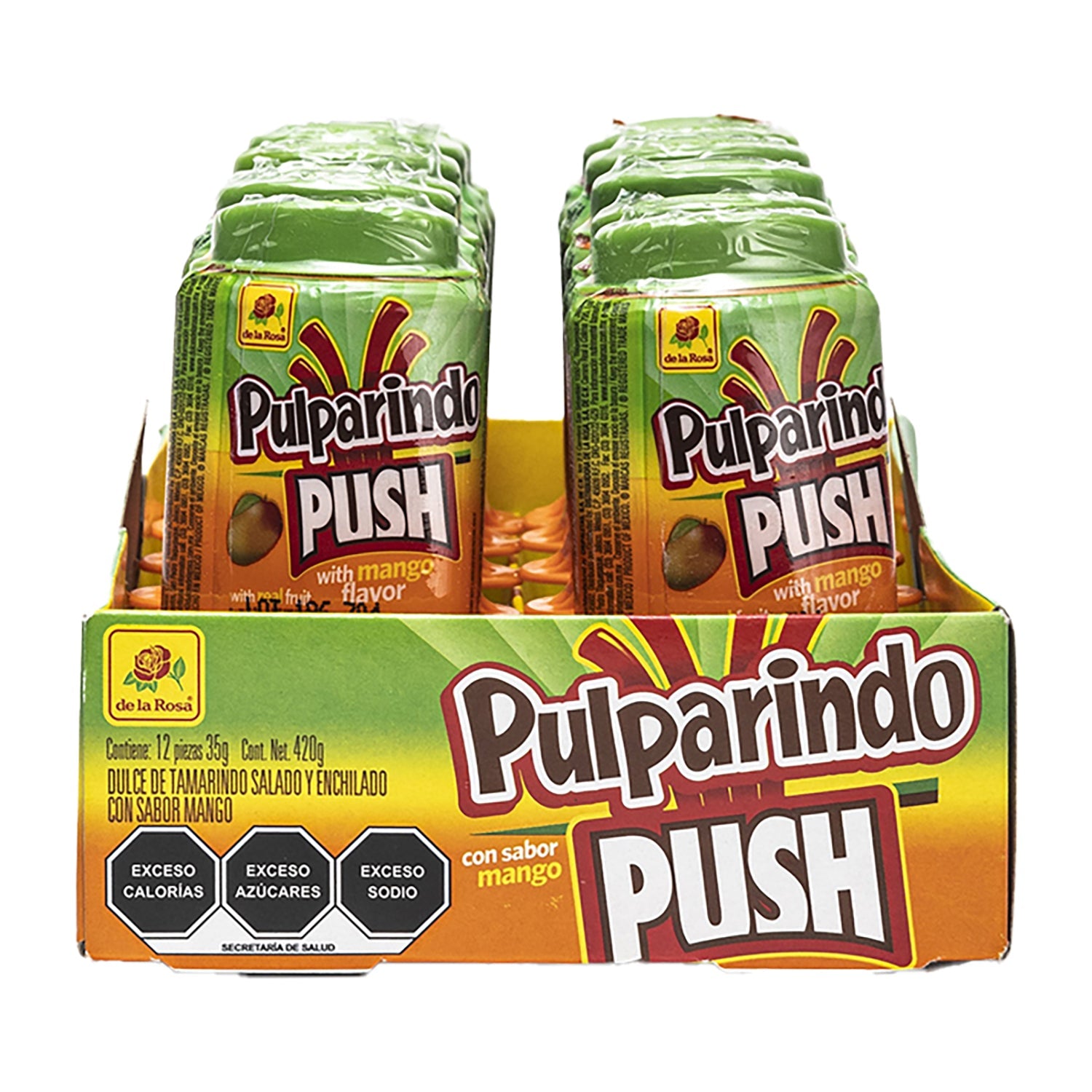 De La Rosa Pulparindo Push Mango Candy - 12 Count Box | Authentic Mexican Tamarind Candy | Perfect for Parties, Snacking & Gifting
