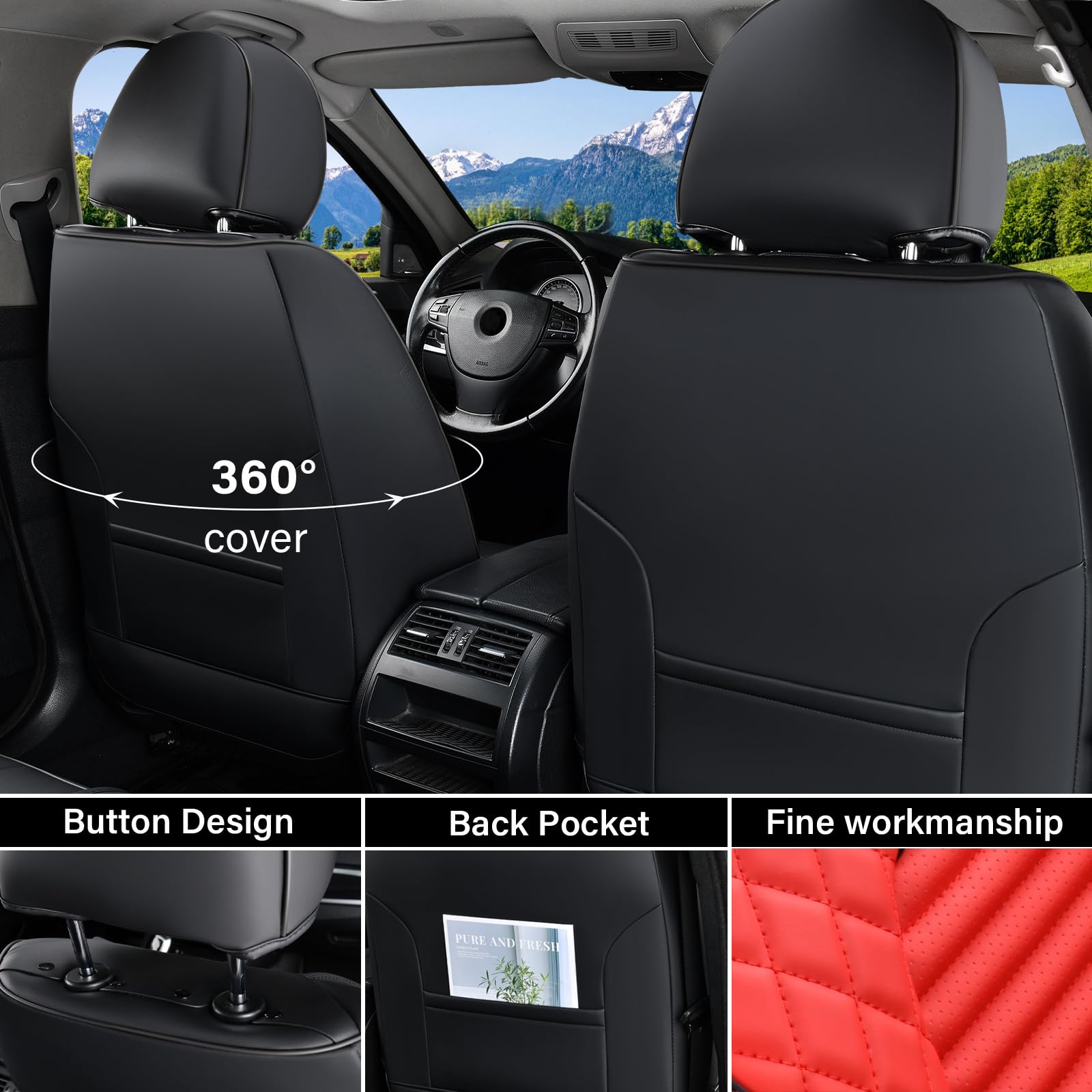 Premium Leather Car Seat Covers Full Set - Waterproof Universal Fit for Sedans, SUVs, Trucks & Vans | Durable Seat Protectors with Anti-Slip Design | Perfect for Daily Commute, Road Trips & Family Travel (Red)
