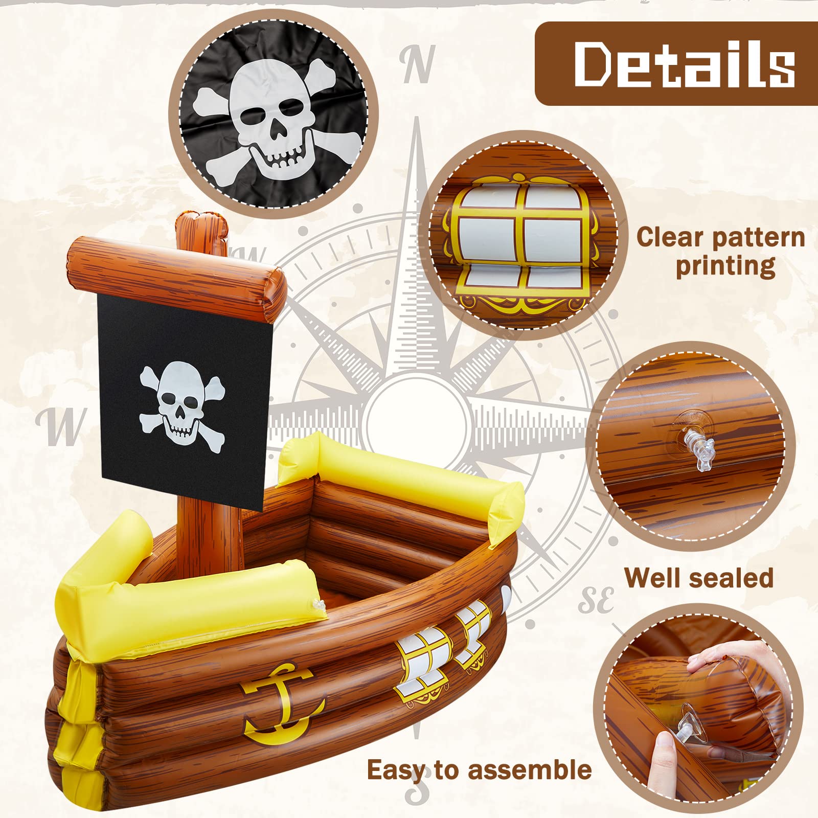 Inflatable Pirate Ship Cooler for Halloween, Birthday, and Pool Parties - Ice Holder, Beverage Serving Container, Food Tray - Perfect for Outdoor Events, Beach Gatherings, and Themed Decorations