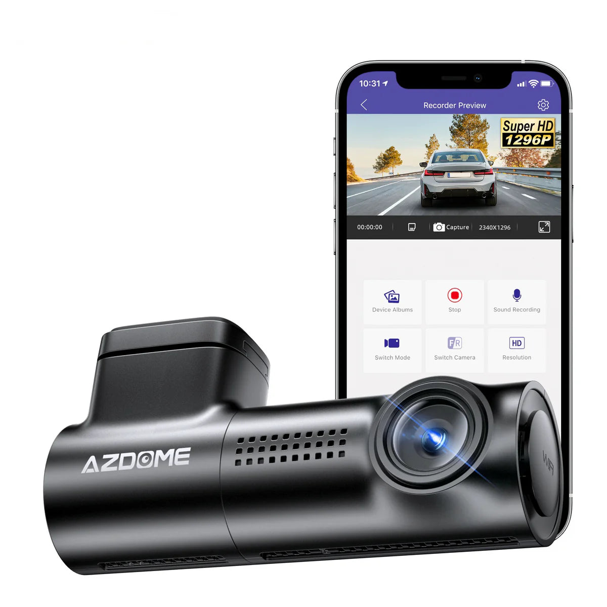 AZDOME M300 1CH 1296P HD Dash Camera with Voice Control, 24H Parking Mode, Loop Recording, G-Sensor, Night Vision - Perfect for Cars, Trucks, Taxis & Rideshare Drivers