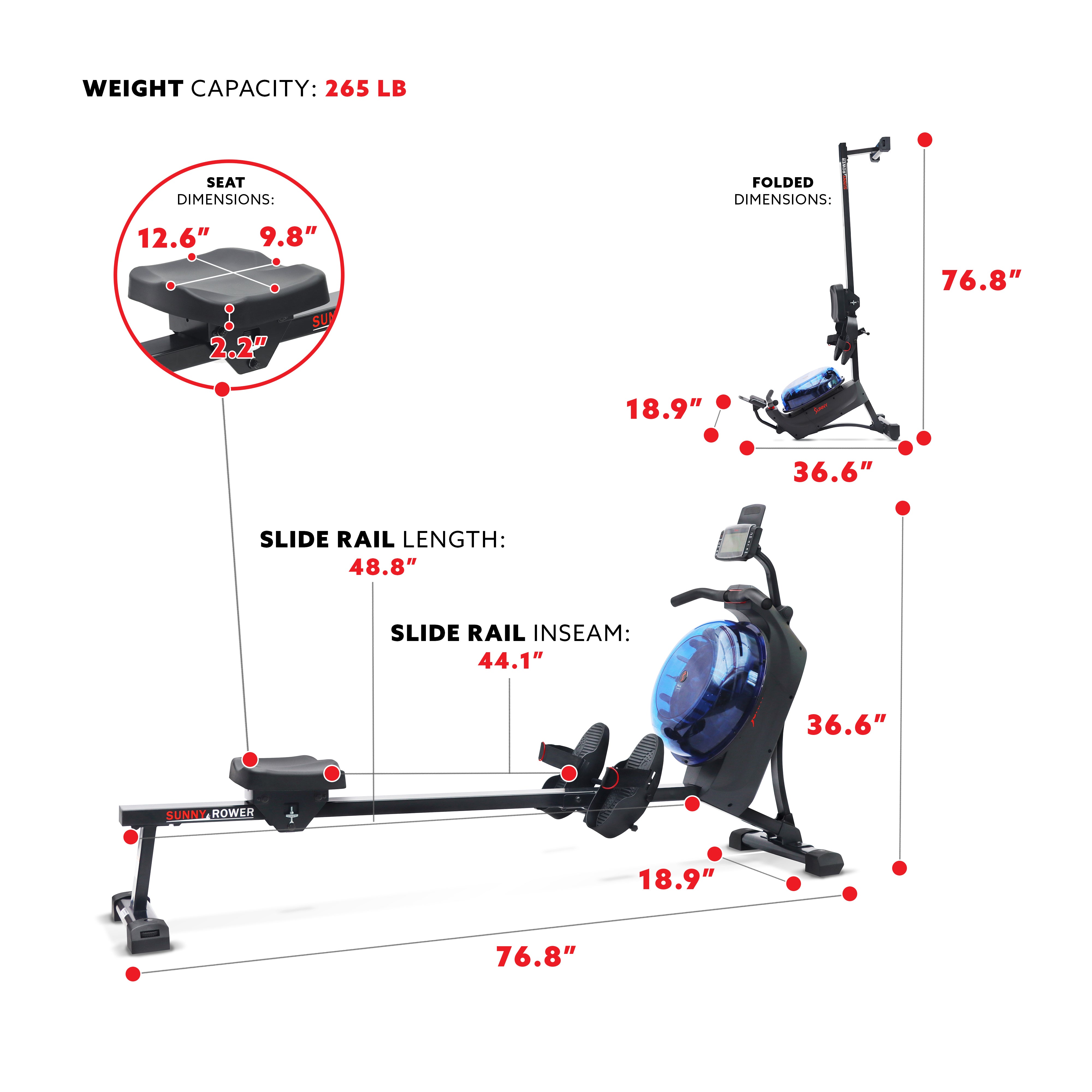 Hydro + Dual Resistance Smart Magnetic Water Rowing Machine for Home Gym - Full Body Workout Equipment with LCD Display & Bluetooth Connectivity - Perfect for Cardio, Strength Training and Indoor Fitness