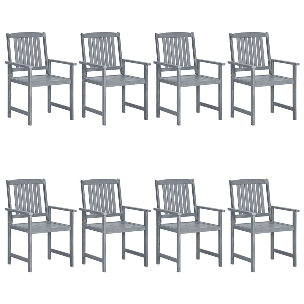 8X Solid Acacia Wood Patio Chairs with Cushions - Weather-Resistant Outdoor Dining Set for Garden, Balcony, Backyard, Terrace - Gray Lounge Seating Furniture for Home & Commercial Use