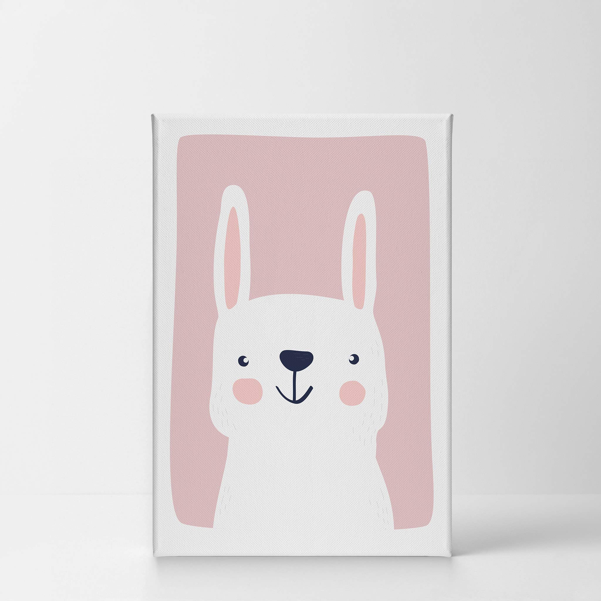 Cute Rabbit Pink Background Canvas Print - Kids Room Decor, Nursery Wall Art, Baby Room Decor - Ready to Hang, Made in USA (28x19 inches) - Perfect for Children's Bedrooms, Playrooms & Gift Ideas