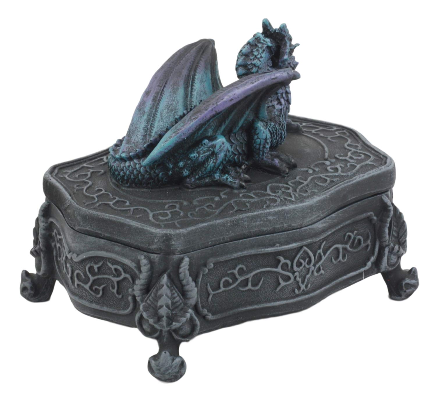 Ebros Fantasy Midnight Dragon Box - Celtic Dragon Jewelry Chest with Secret Compartment for Rings & Necklaces - Perfect for Home Decor, Collectors & Fantasy Gift Giving