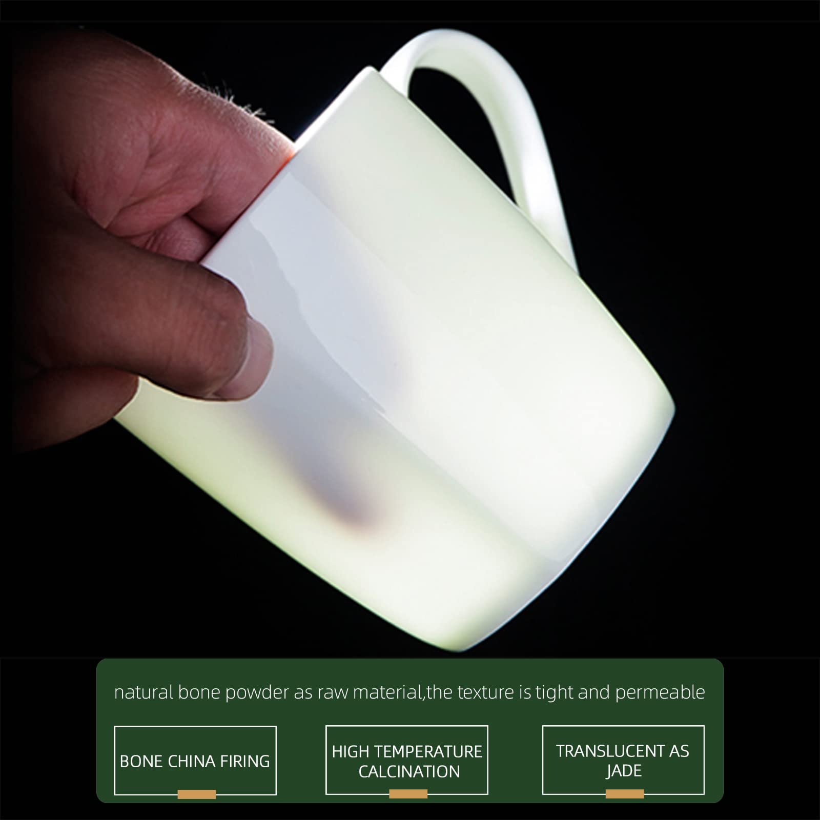 Premium Bone China Coffee Mugs Set of 6 - 10oz Porcelain Espresso Cups with Elegant Gold Trim, Lightweight Ceramic Tea Mugs, Microwave & Dishwasher Safe - Perfect for Home, Office, and Gift Giving (Moonlight Collection)