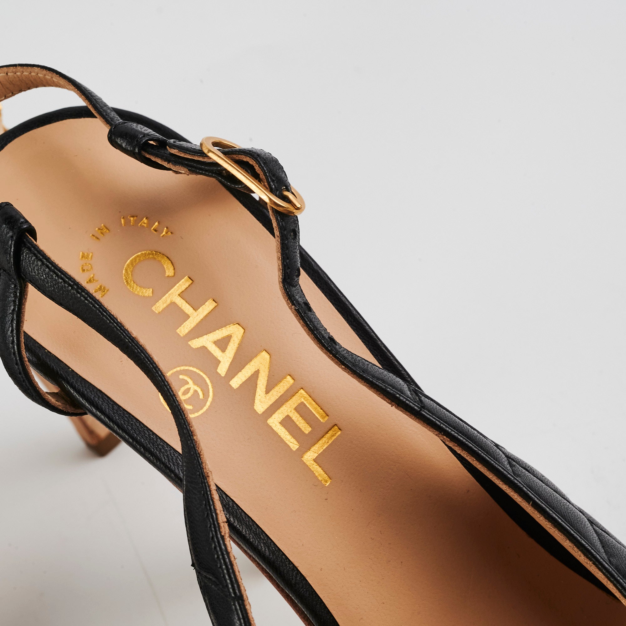 Chanel Quilted Heels Black Lambskin Leather Size 39.5 Women's Luxury High Heels for Evening Parties & Special Occasions