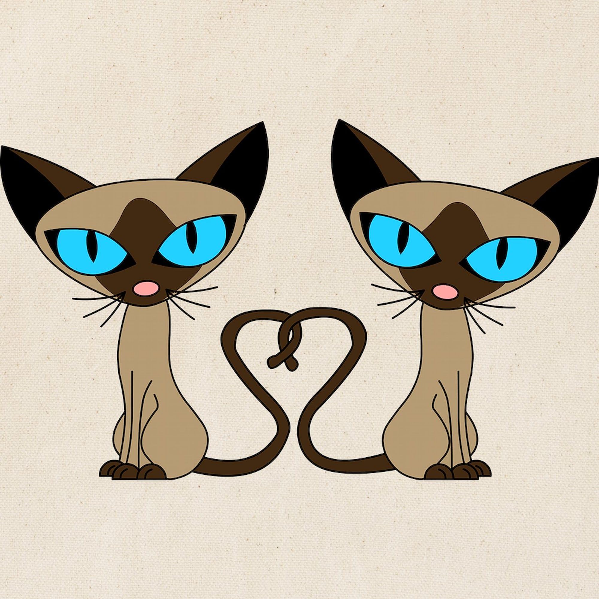 Stylish Cute Siamese Cats Tail Heart Design Natural Canvas Tote Bag - Eco-Friendly Reusable Shopping Bag for Groceries, Beach, Work & Daily Use