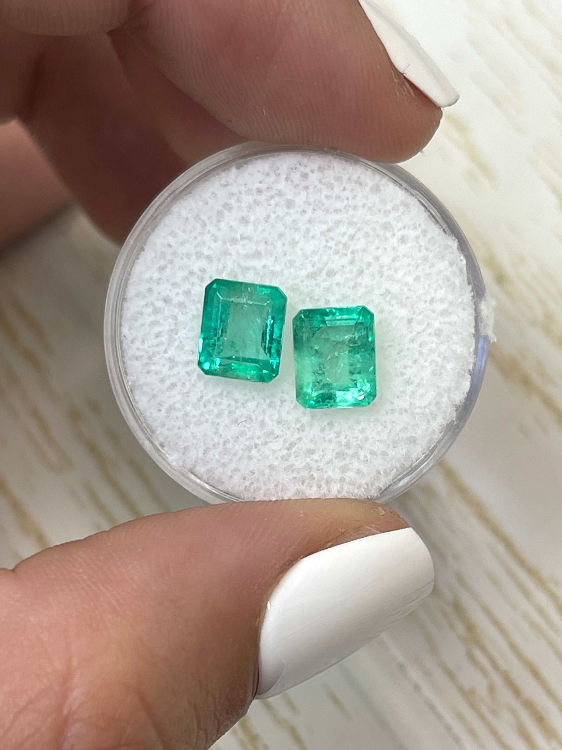3.22tcw 7.5x6mm Matching Pair of Loose Colombian Emerald Gemstones - Emerald Cut, Natural Green Color for Jewelry Making, Engagement Rings & Fine Collections