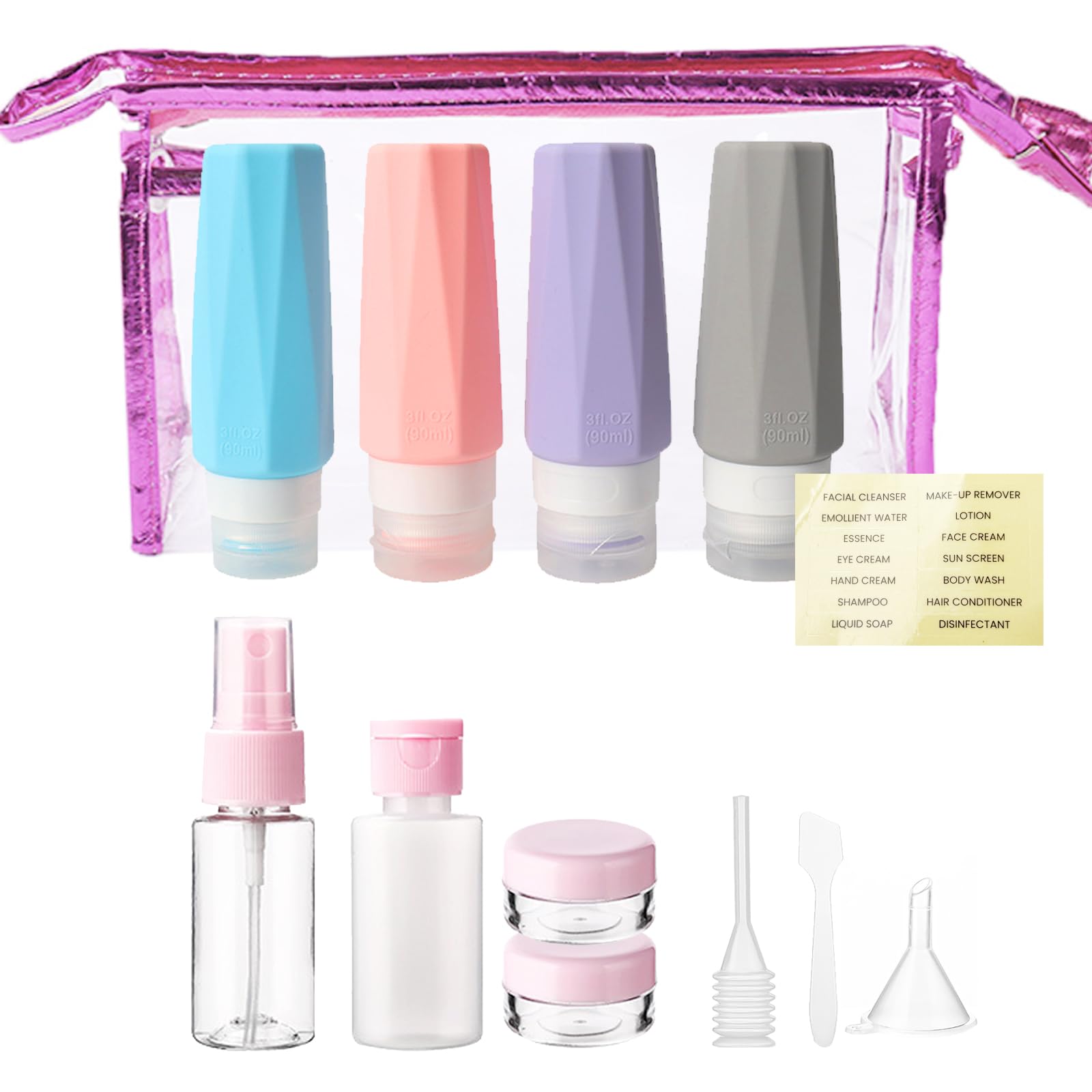 SNAIL GARDEN 14 Pack 90ml Leak Proof Silicone Travel Bottles Set - Reusable Toiletry Containers for Shampoo, Lotion & Cosmetics | Perfect for Air Travel, Gym & Vacation Essentials